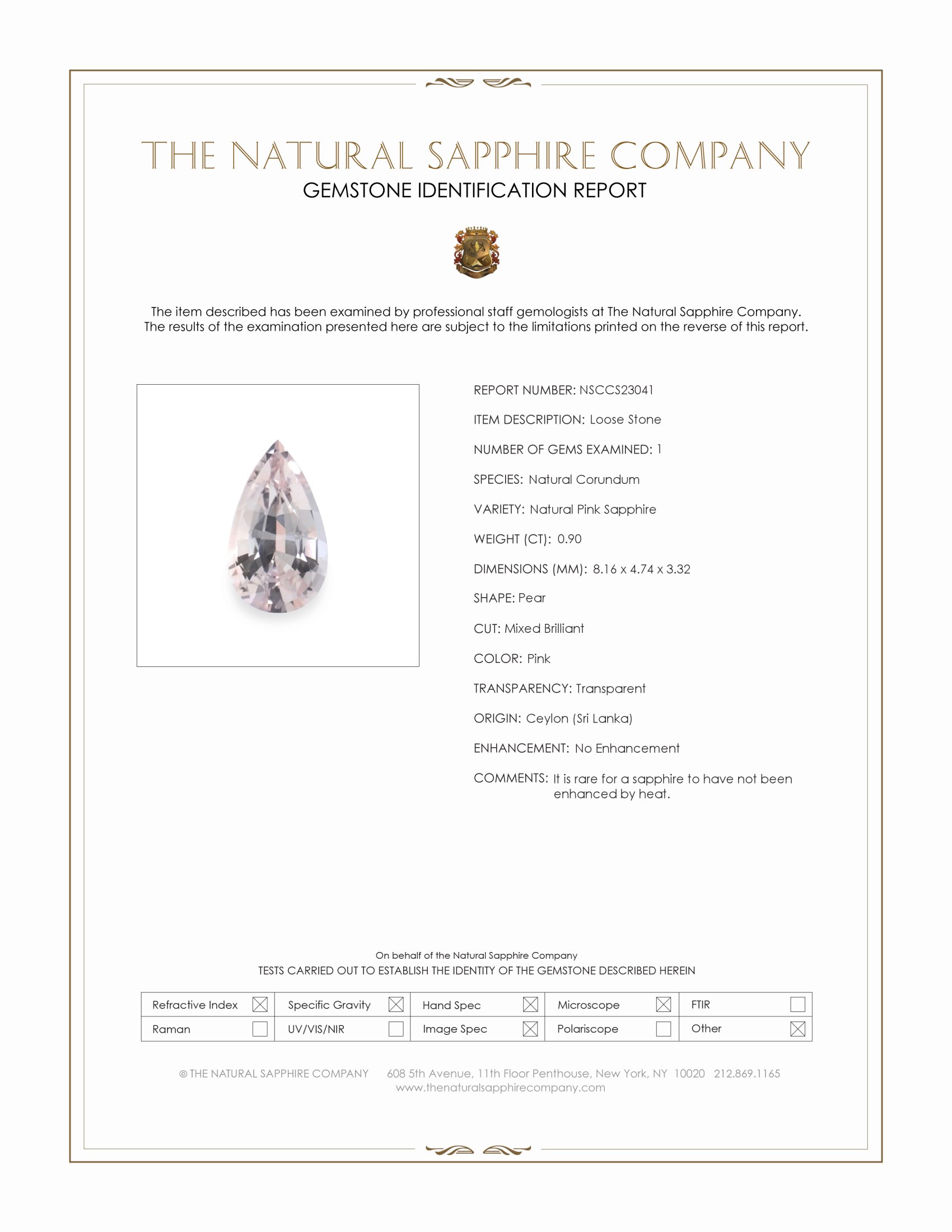 0.90 Ct. Pink Sapphire from Ceylon (Sri Lanka)