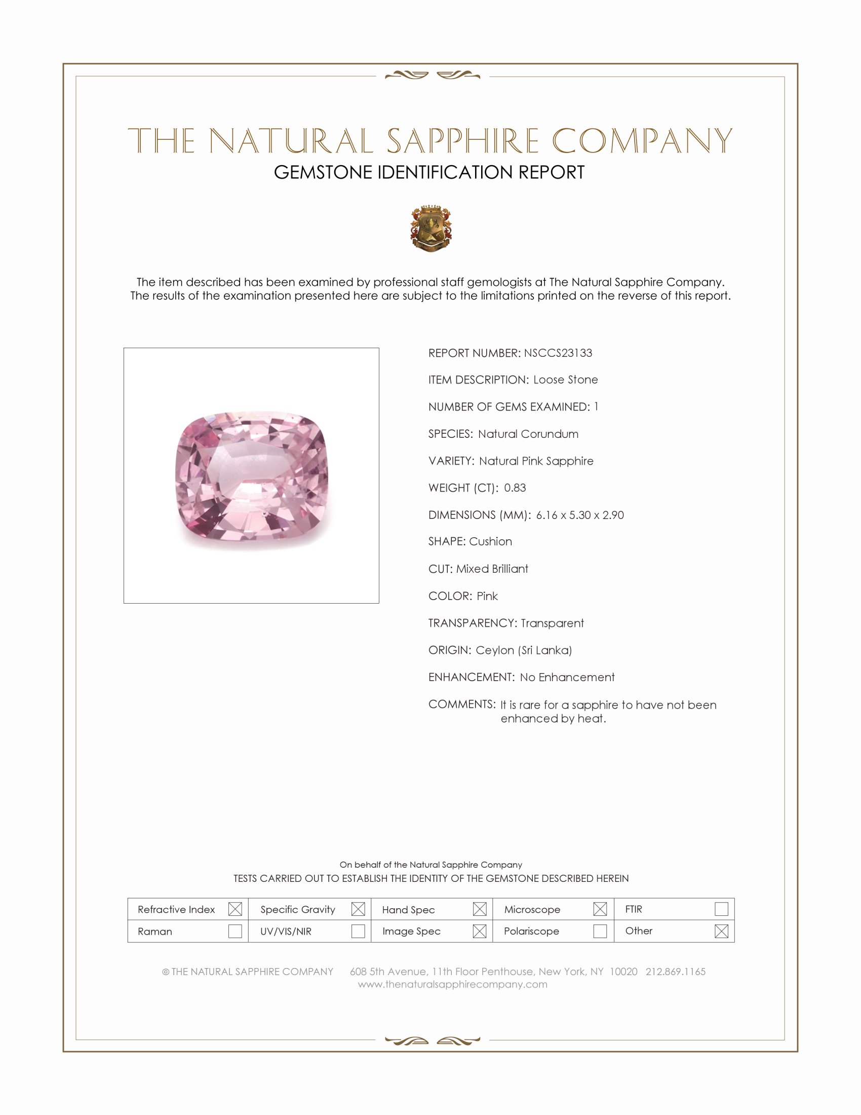0.83 Ct. Pink Sapphire from Ceylon (Sri Lanka)