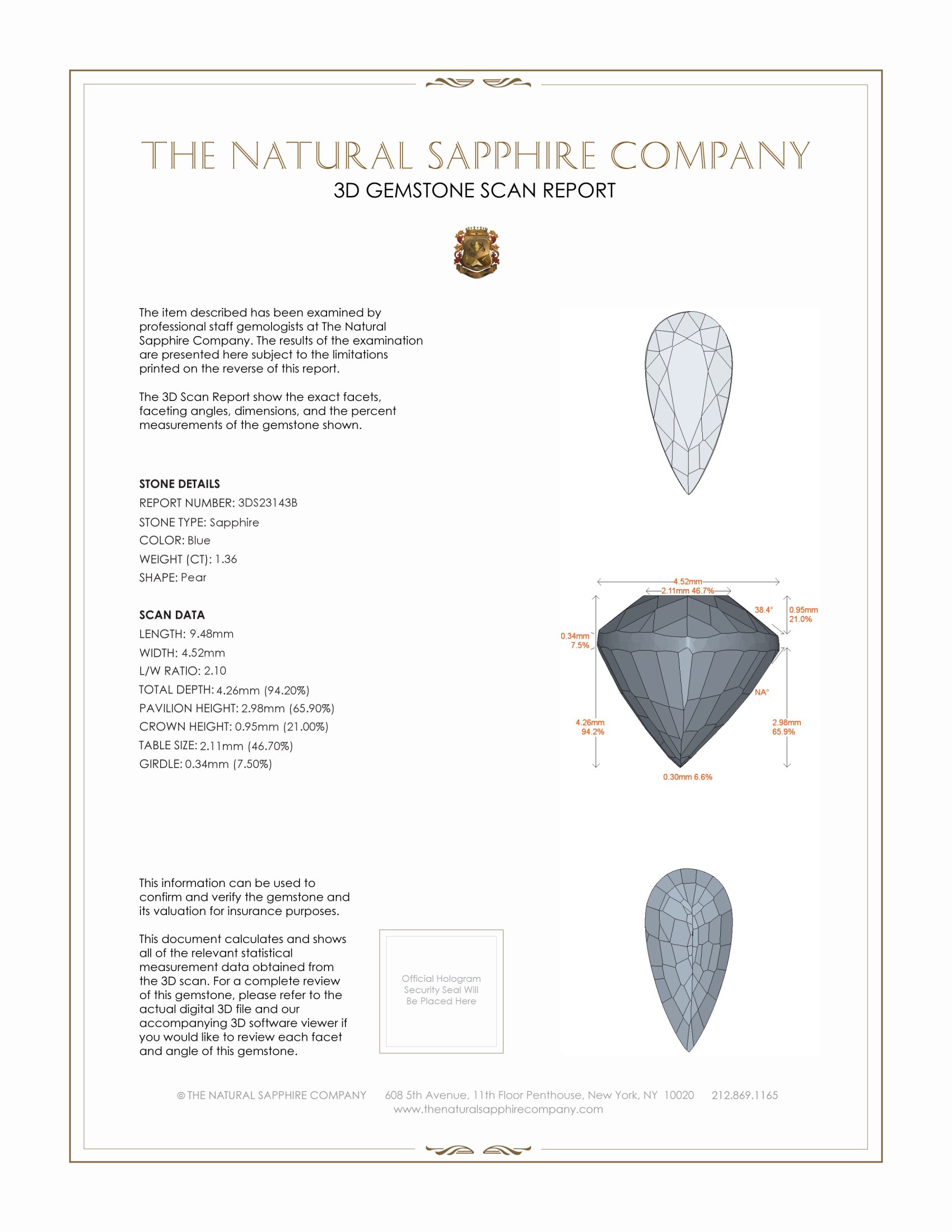 1.36 Ct. Blue Sapphire from Ceylon (Sri Lanka)