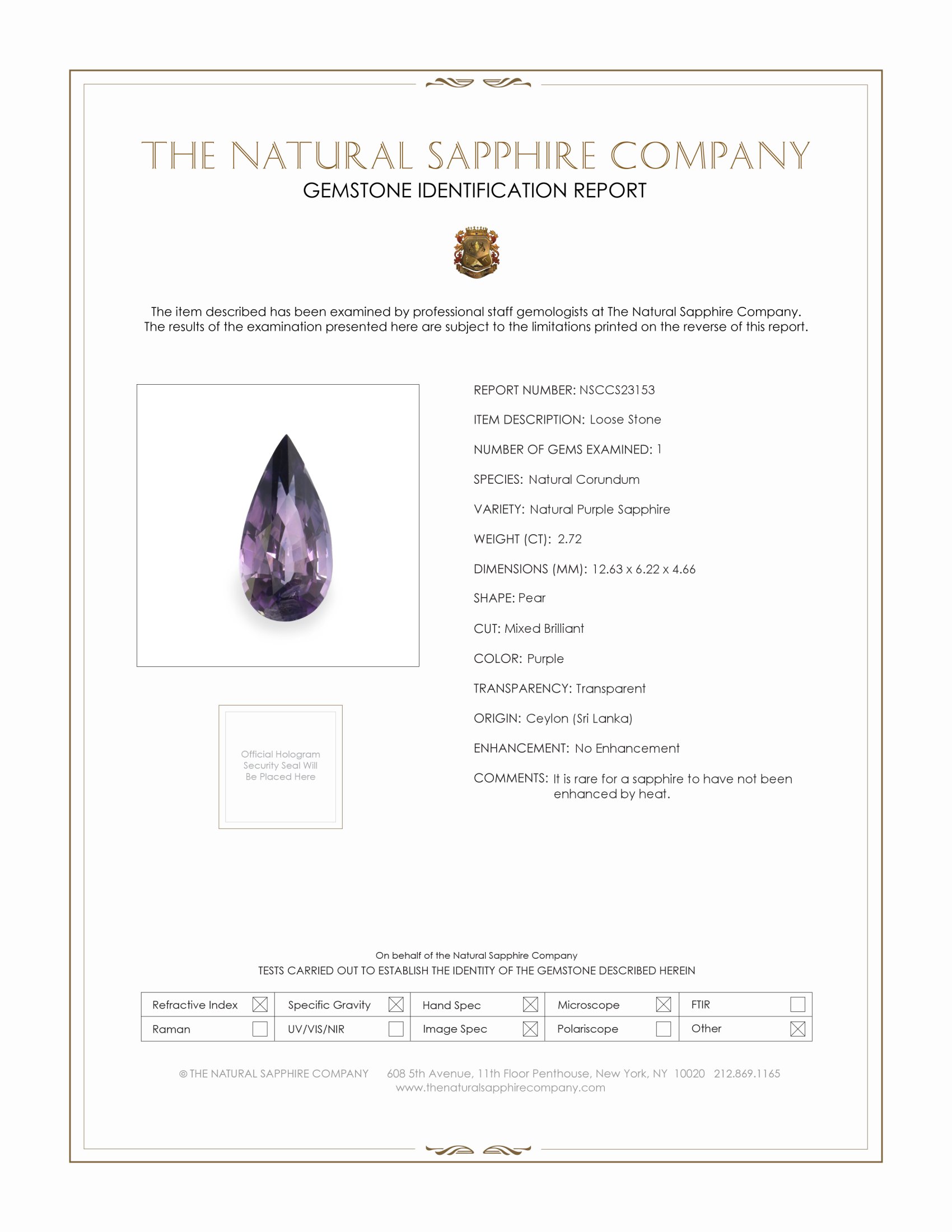 2.72 Ct. Purple Sapphire from Ceylon (Sri Lanka)