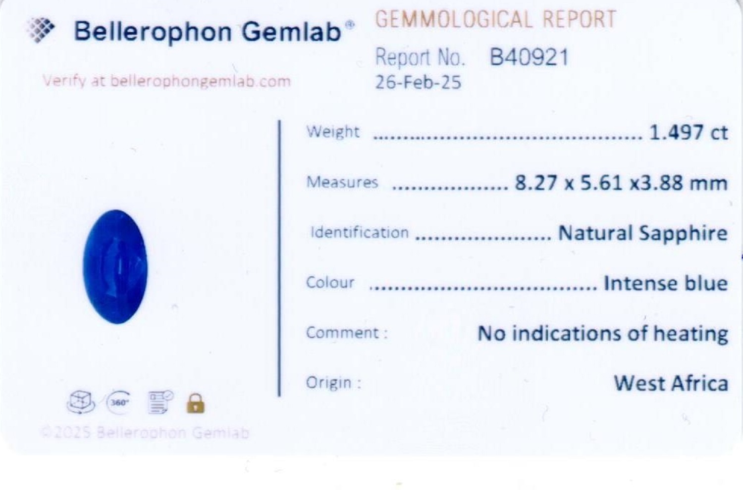 1.49 Ct. Blue Sapphire from West Africa