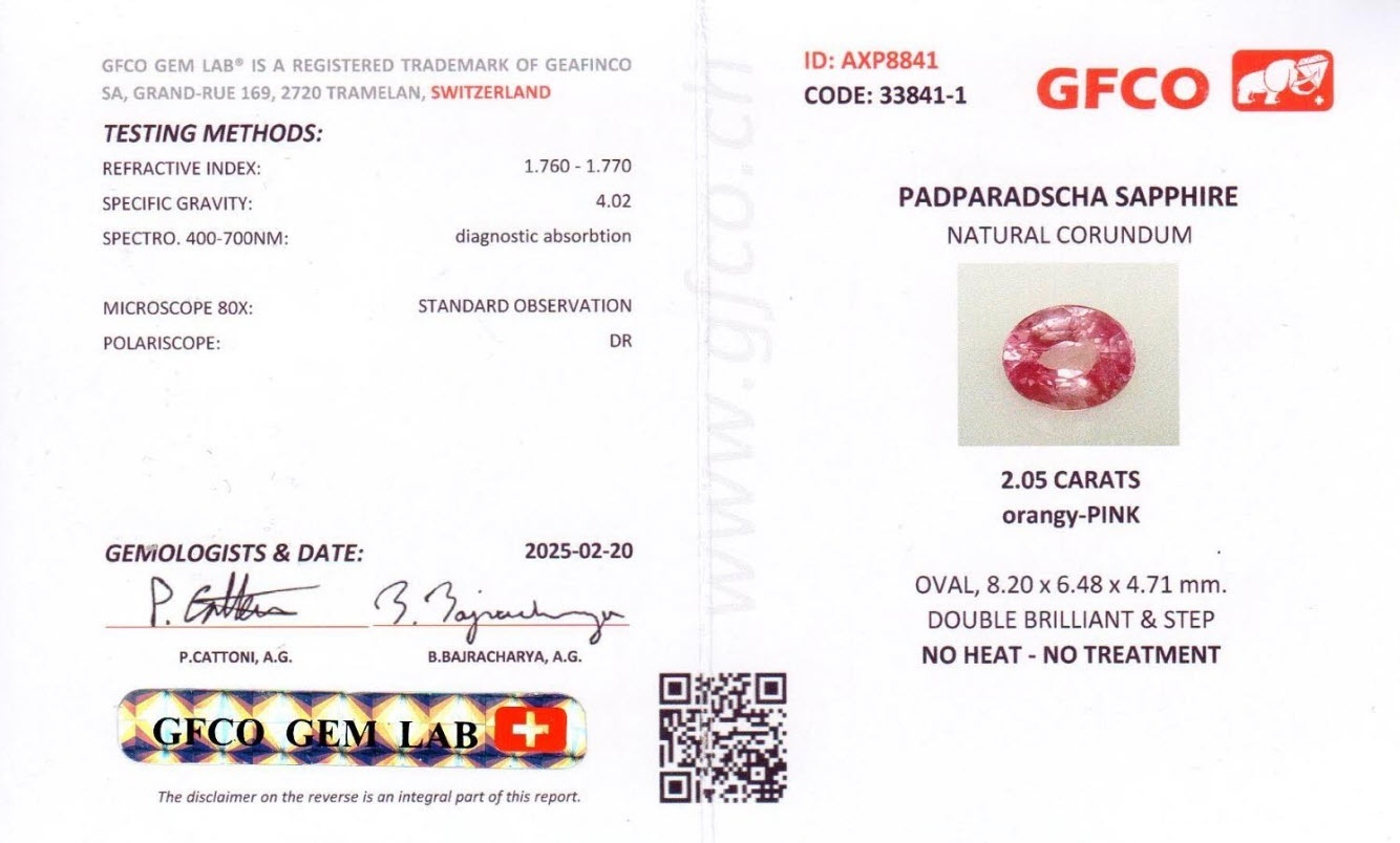 2.05 Ct. Padparadscha Sapphire from Ceylon (Sri Lanka)