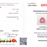 1.19 Ct. Padparadscha Sapphire from Ceylon (Sri Lanka) Scan Report