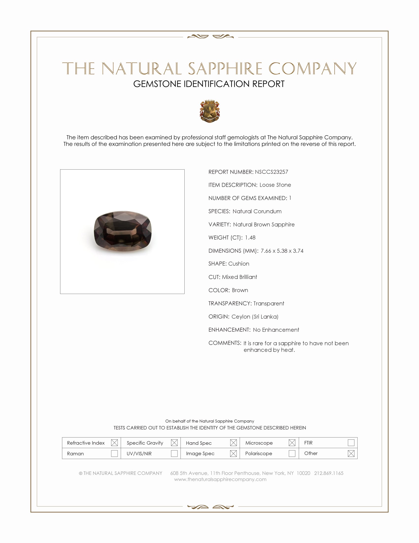 1.48 Ct. Brown Sapphire from Ceylon (Sri Lanka)