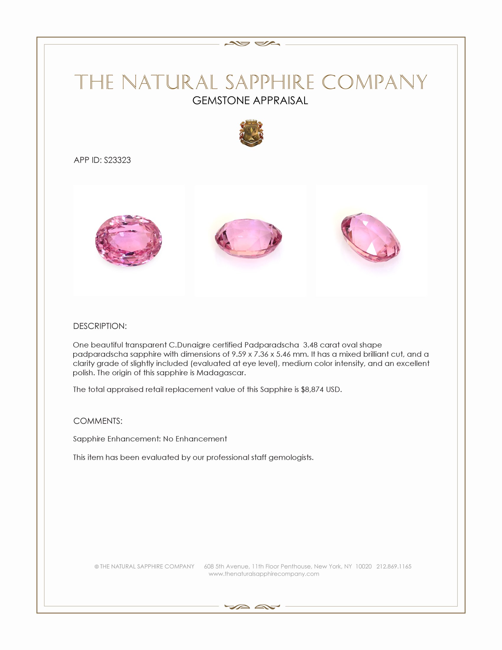 3.48 Ct. Padparadscha Sapphire from Madagascar