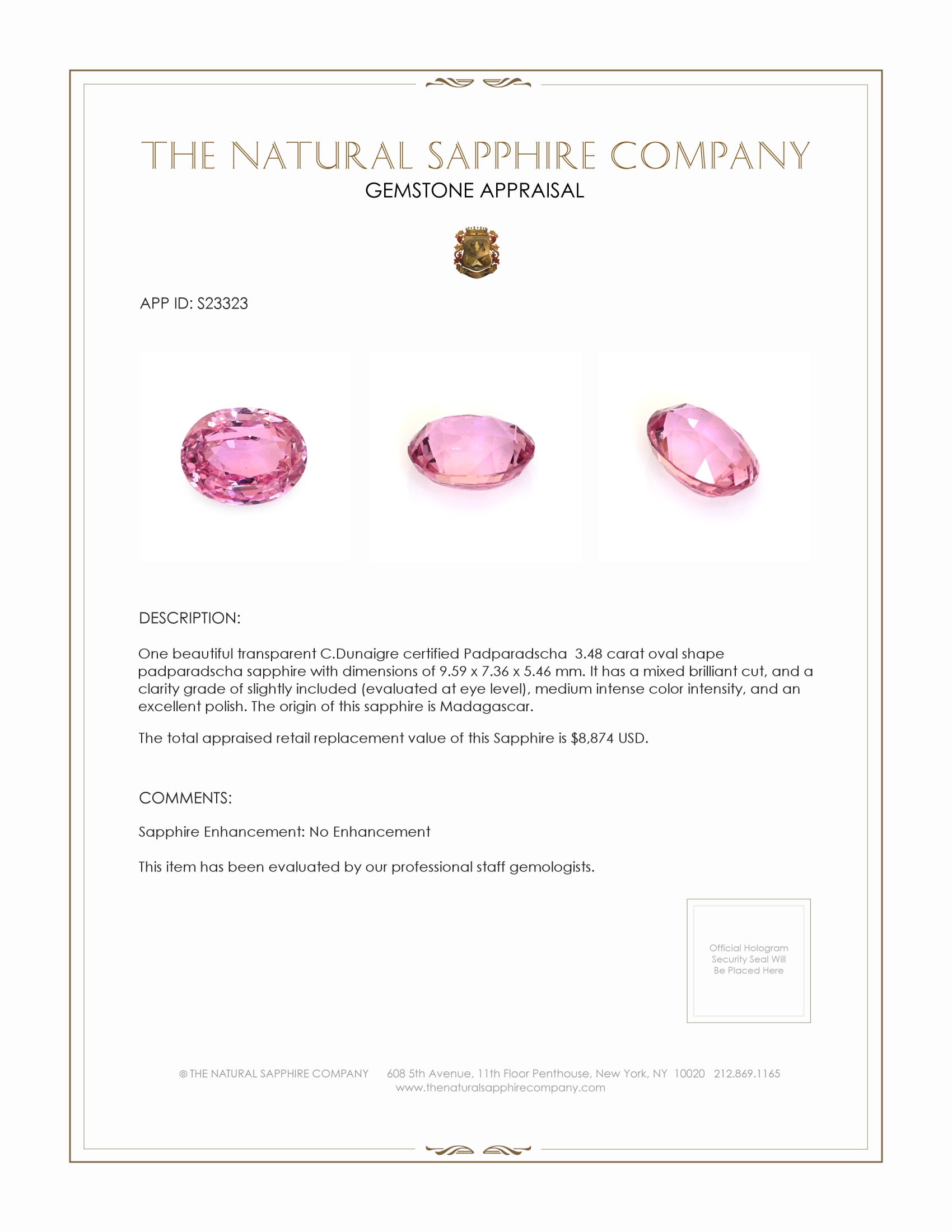 3.48 Ct. Padparadscha Sapphire from Madagascar