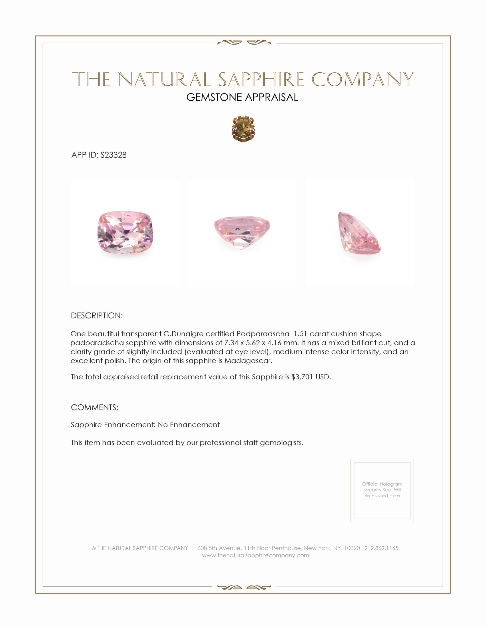 1.51 Ct. Padparadscha Sapphire from Madagascar