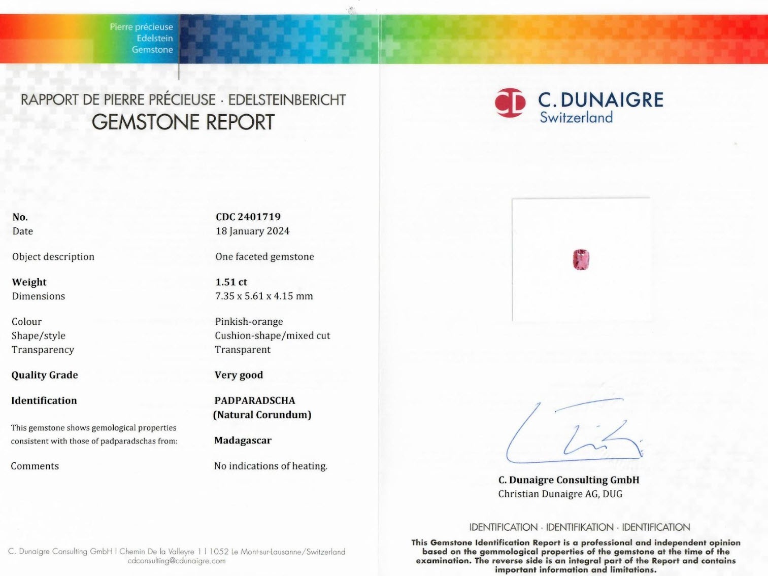 1.51 Ct. Padparadscha Sapphire from Madagascar