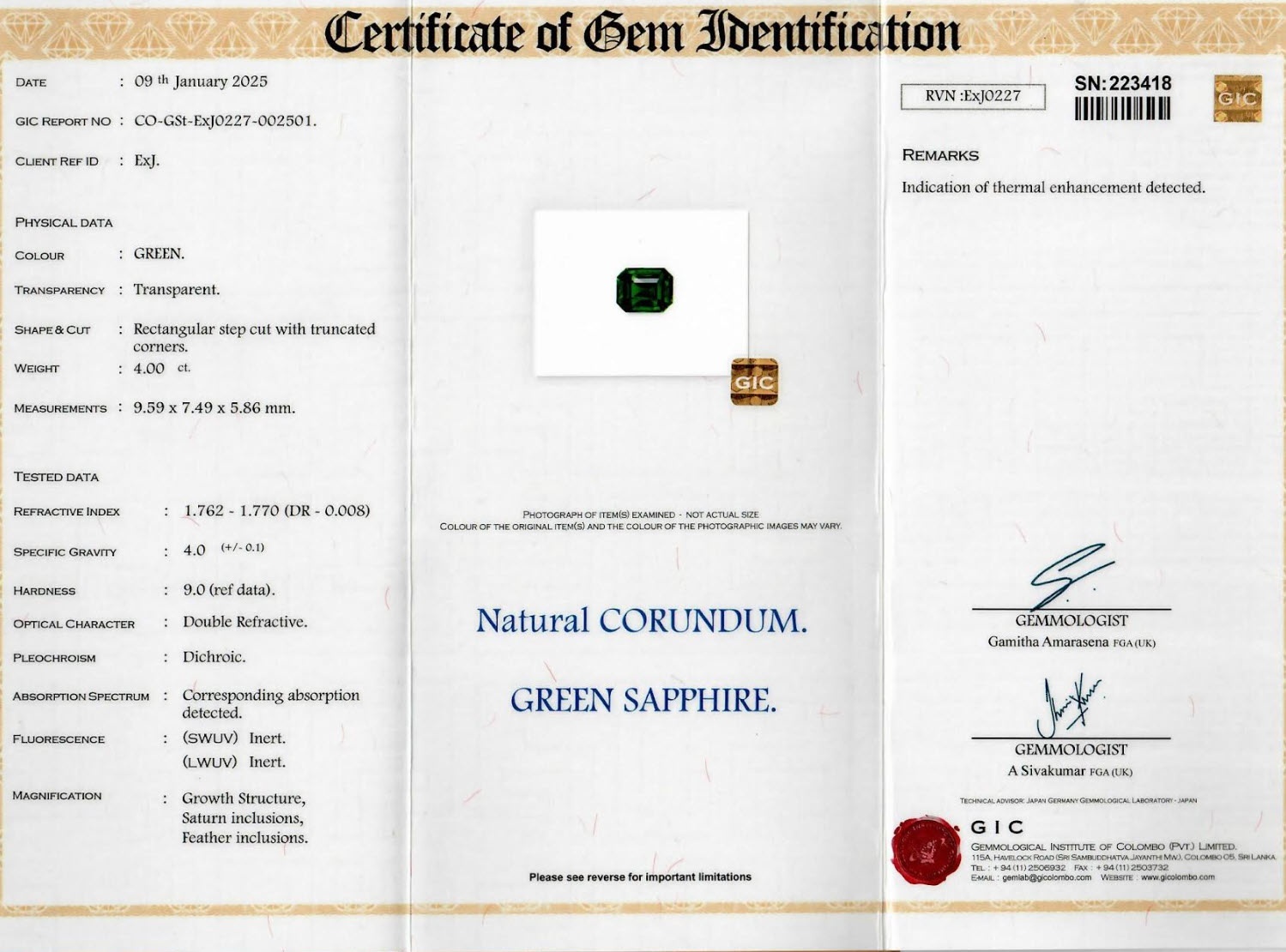 4.00 Ct. Bluish Green Sapphire from Ceylon (Sri Lanka)