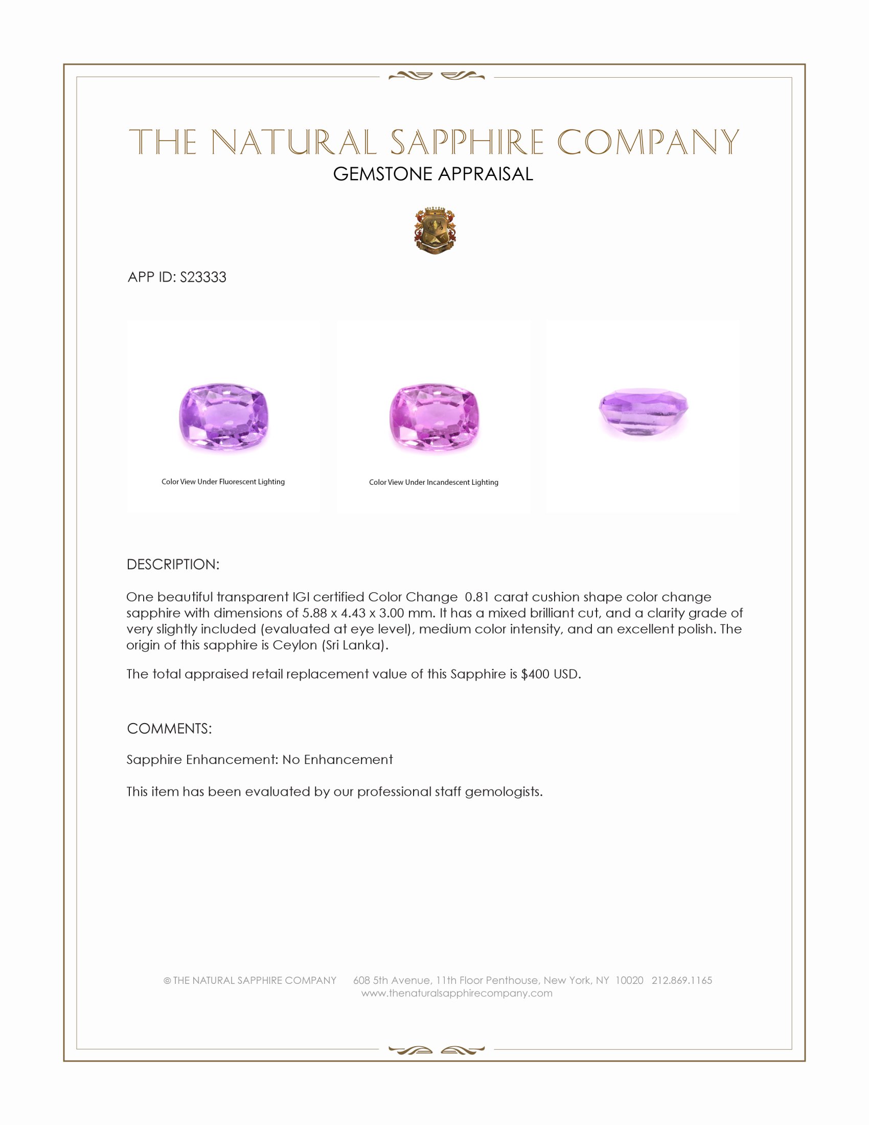 0.81 Ct. Color Change Sapphire from Ceylon (Sri Lanka)