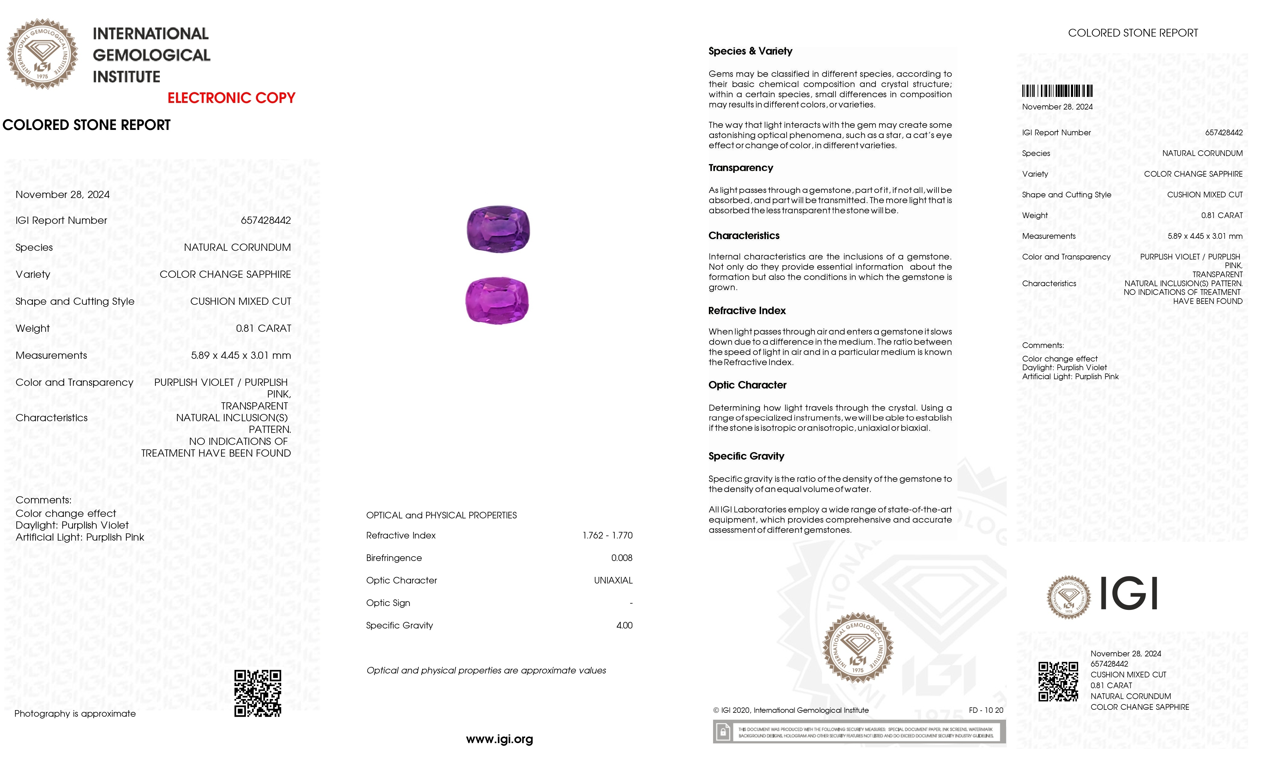 0.81 Ct. Color Change Sapphire from Ceylon (Sri Lanka)