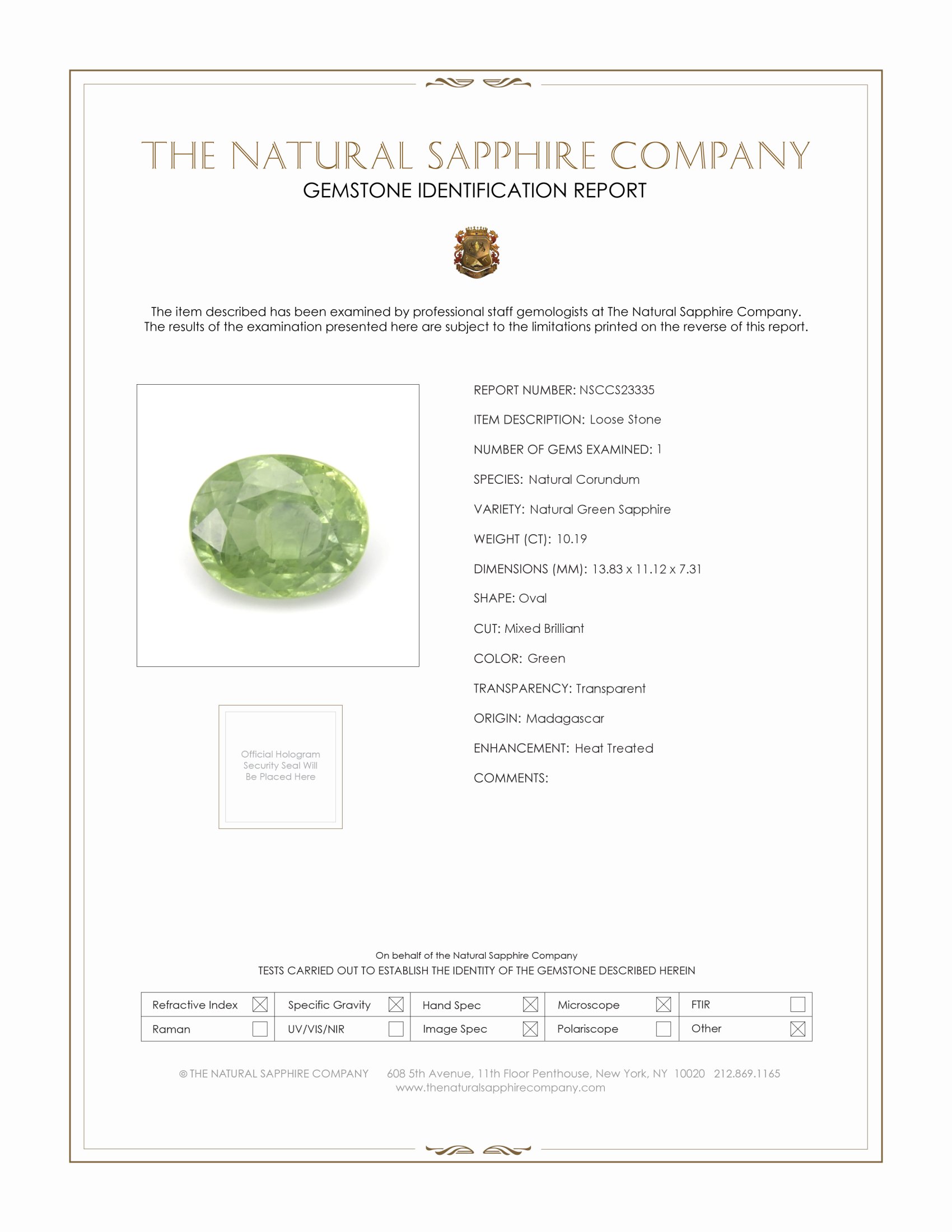 10.19 Ct. Green Sapphire from Madagascar