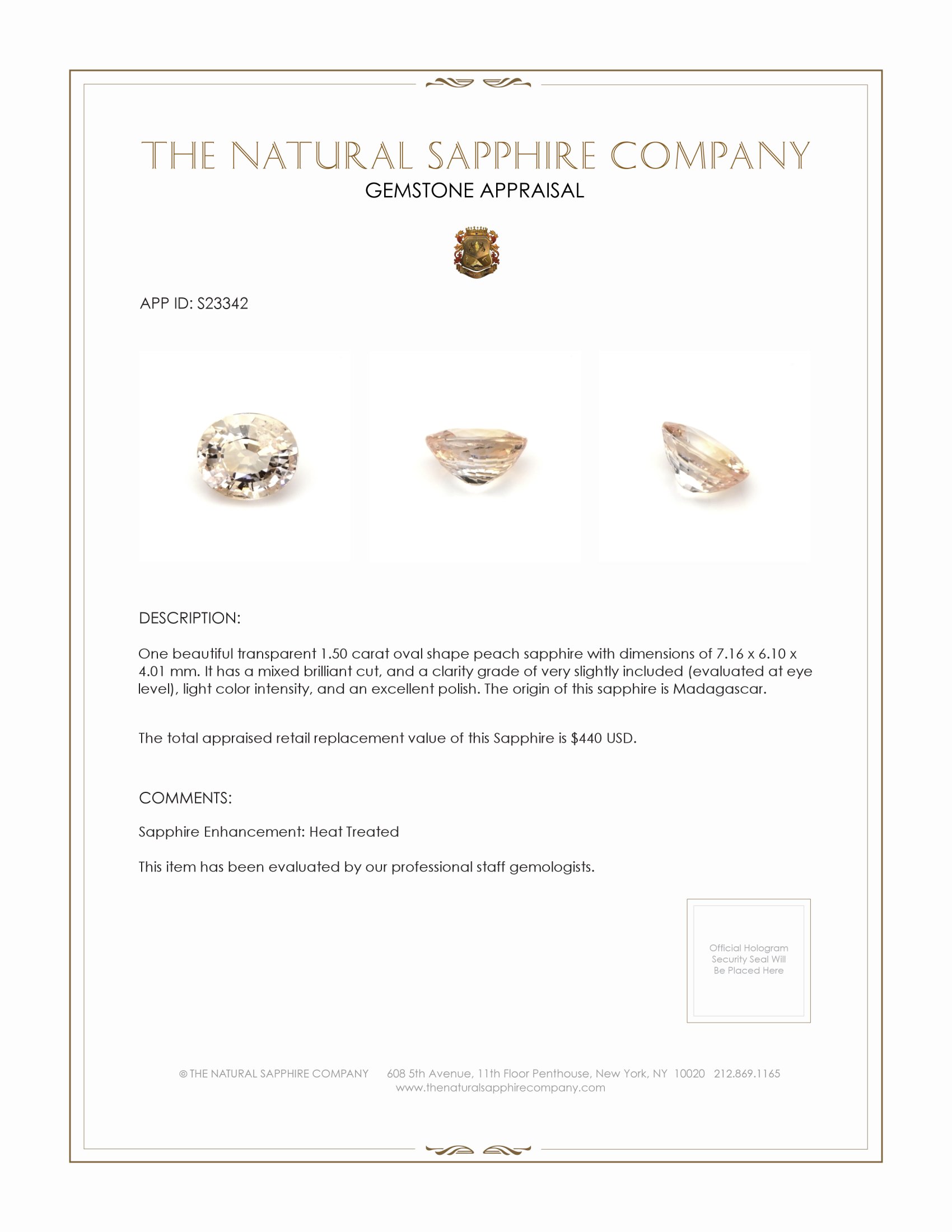 1.50 Ct. Peach Sapphire from Madagascar