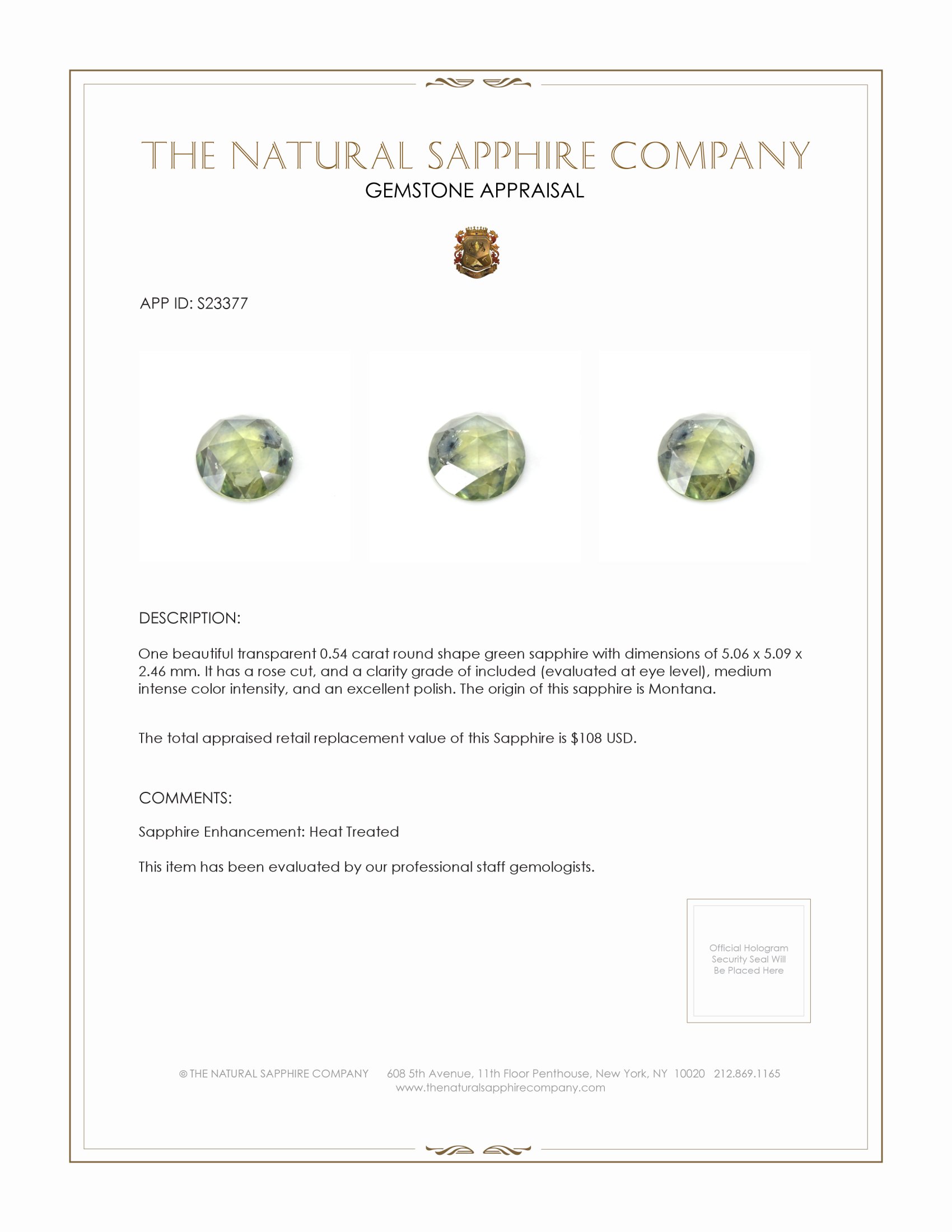 0.54 Ct. Green Sapphire from Montana