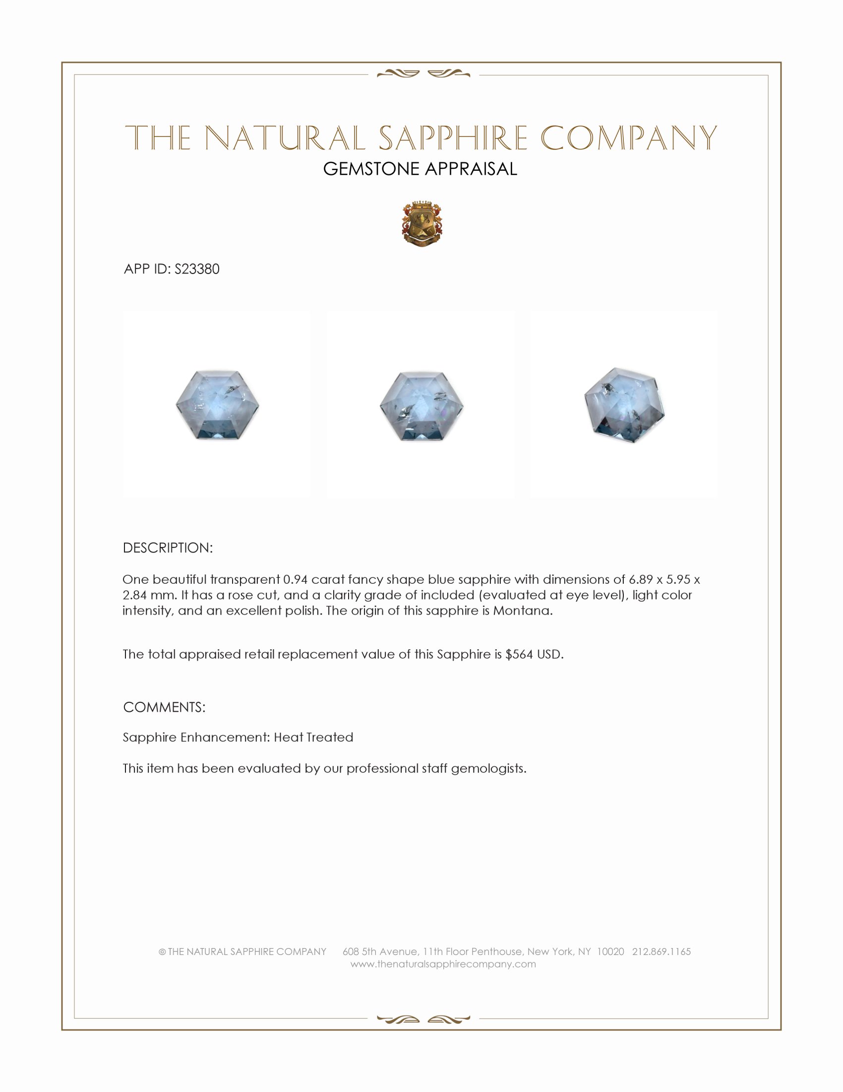 0.94 Ct. Blue Sapphire from Montana