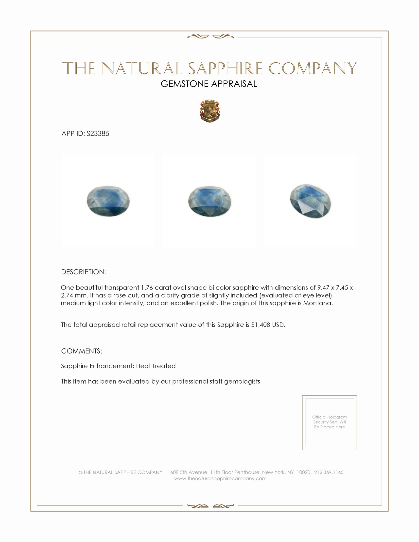 1.76 Ct. Bi Color Sapphire from Montana