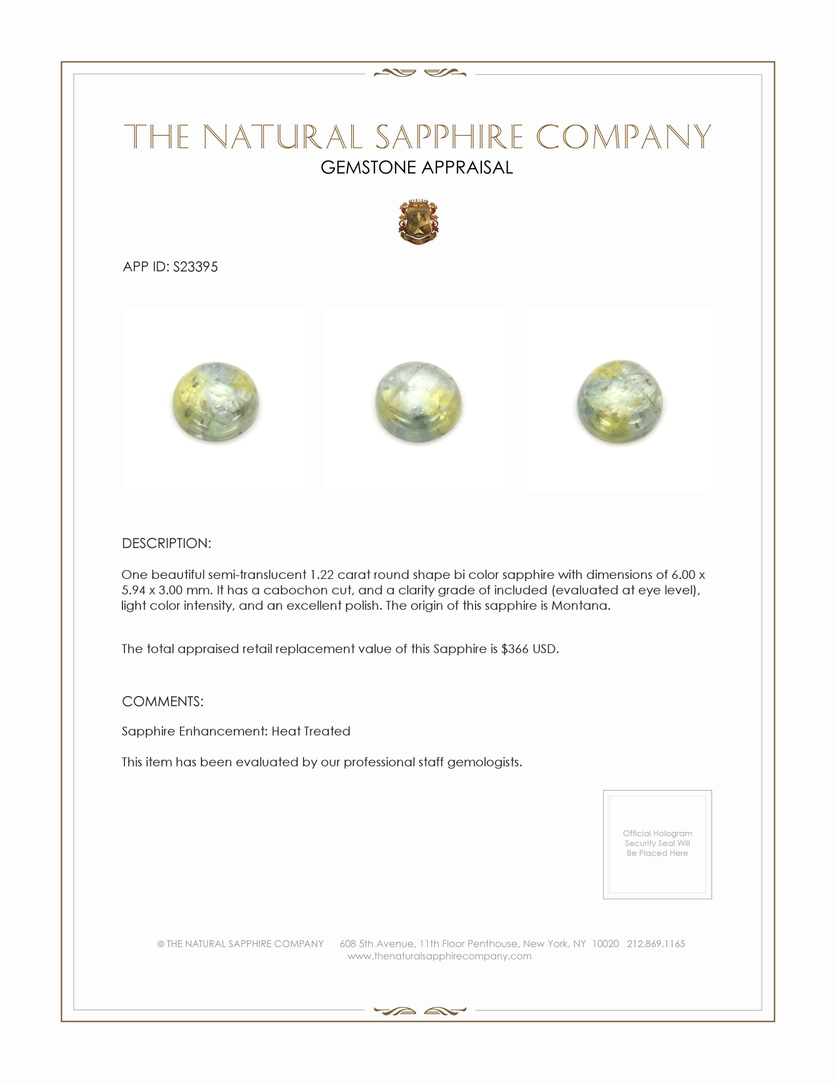 1.22 Ct. Bi Color Cabochon Sapphire from Montana