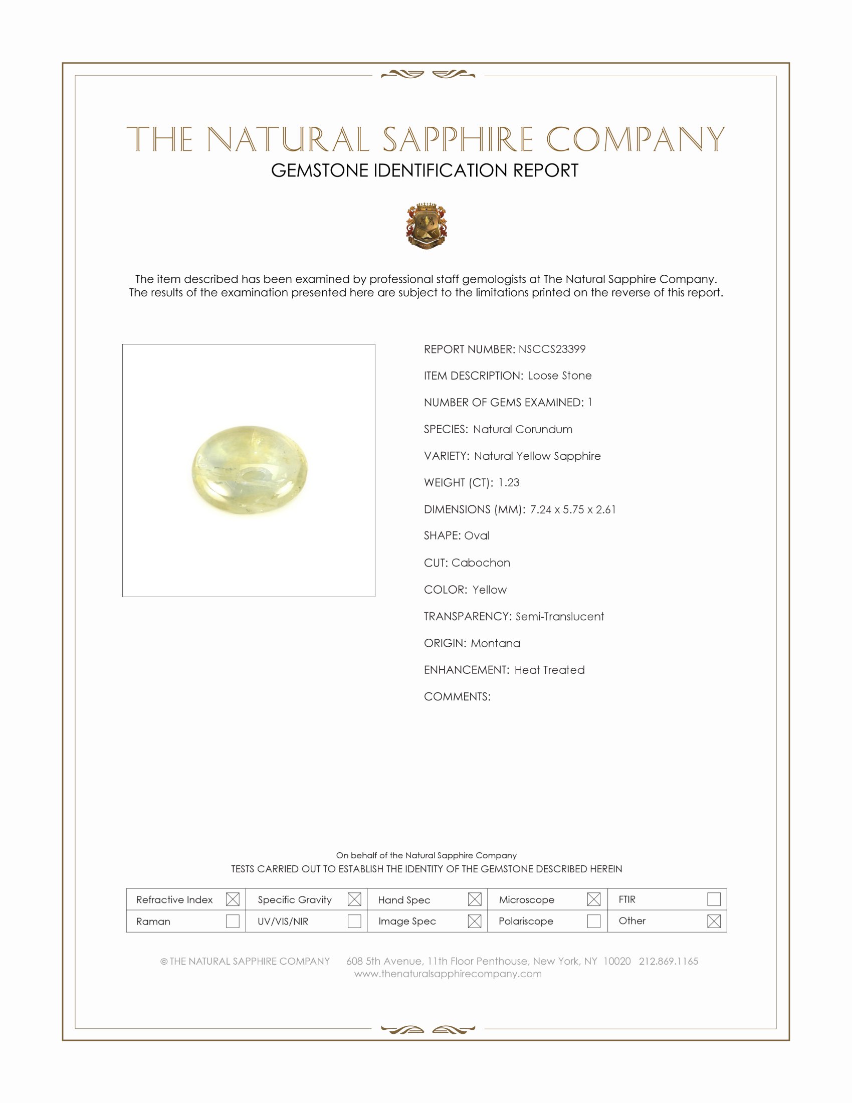 1.23 Ct. Yellow Cabochon Sapphire from Montana