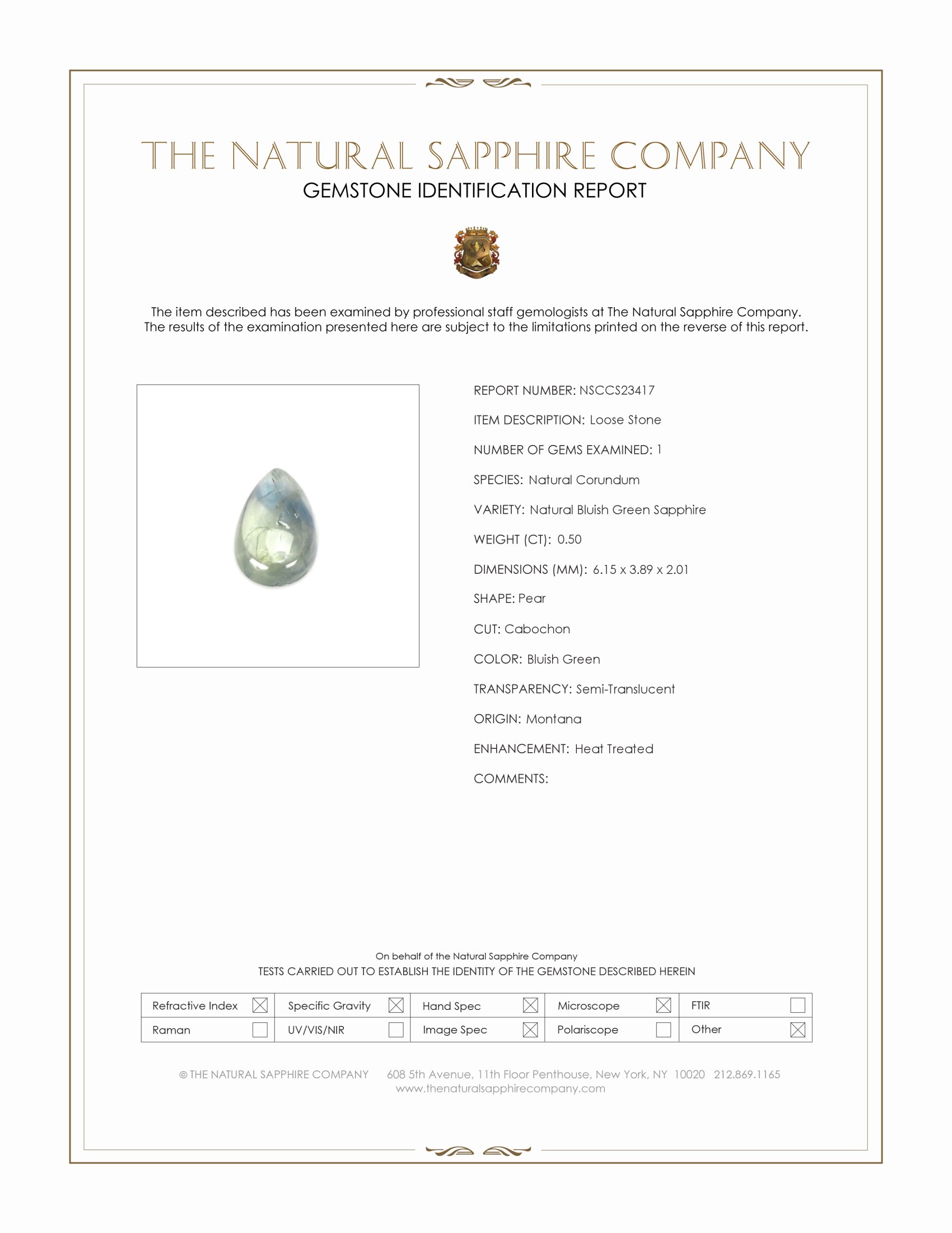 0.50 Ct. Bluish Green Cabochon Sapphire from Montana