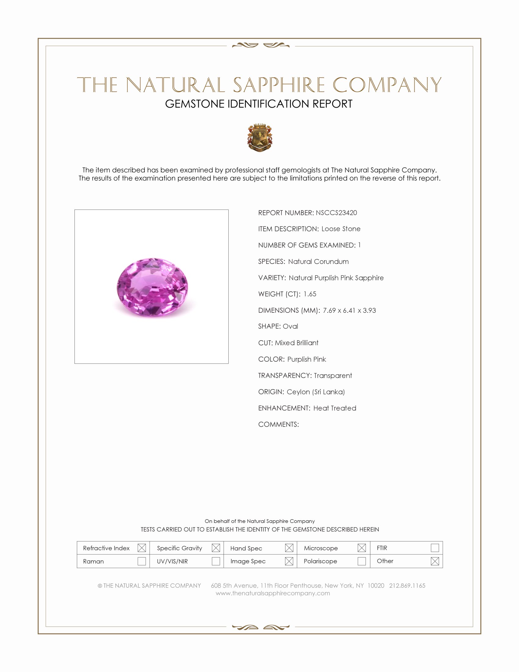 1.65 Ct. Purplish Pink Sapphire from Ceylon (Sri Lanka)