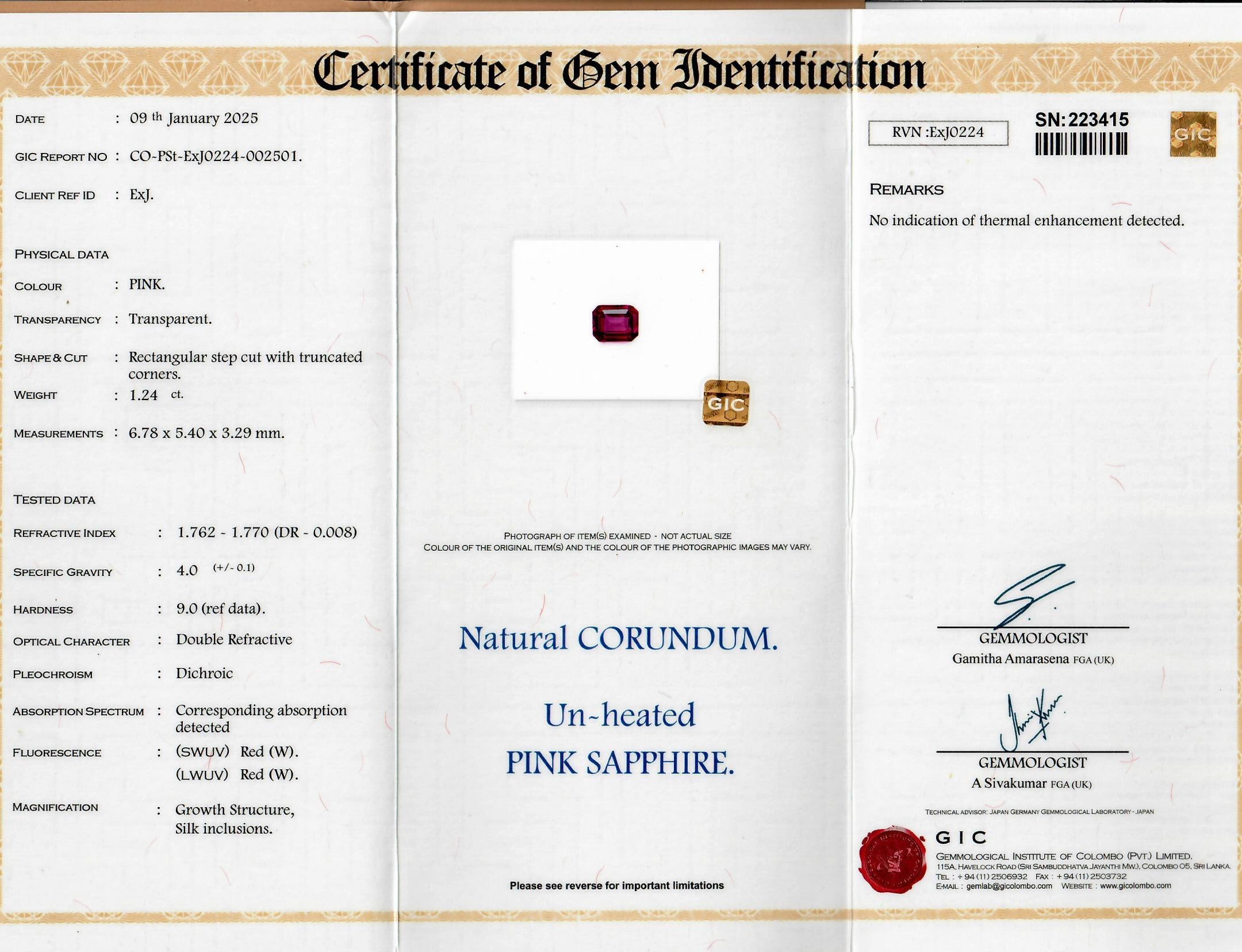 1.24 Ct. Pink Sapphire from Ceylon (Sri Lanka)