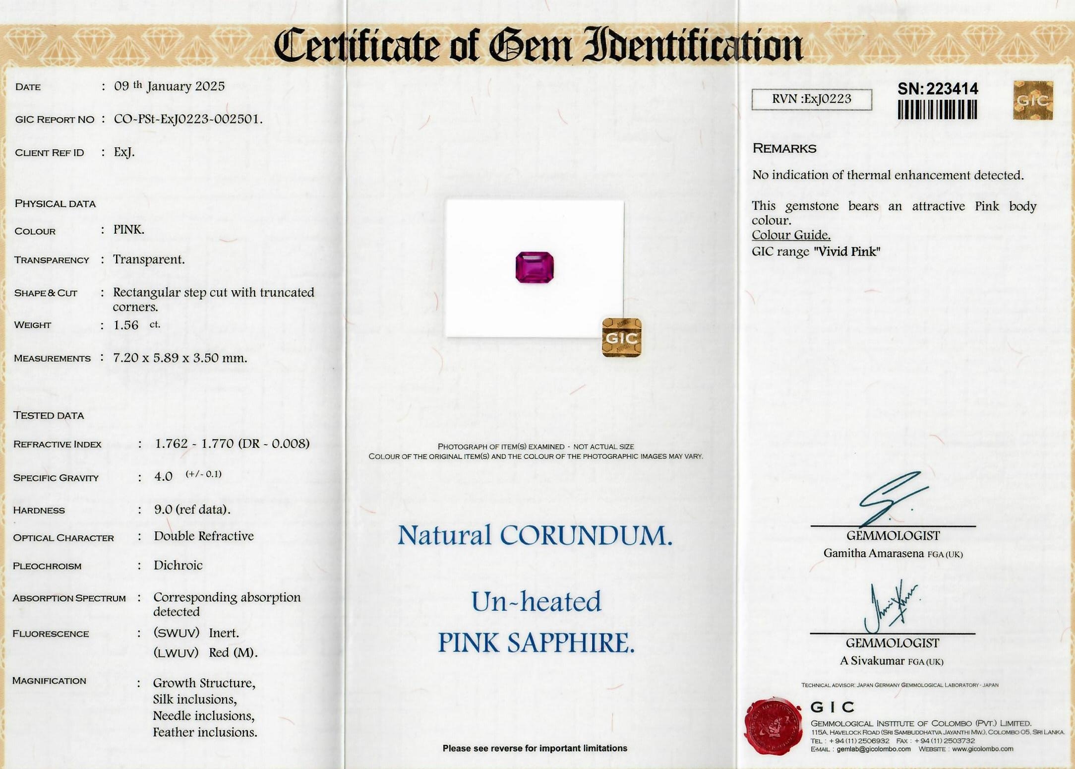 1.56 Ct. Purplish Pink Sapphire from Ceylon (Sri Lanka)