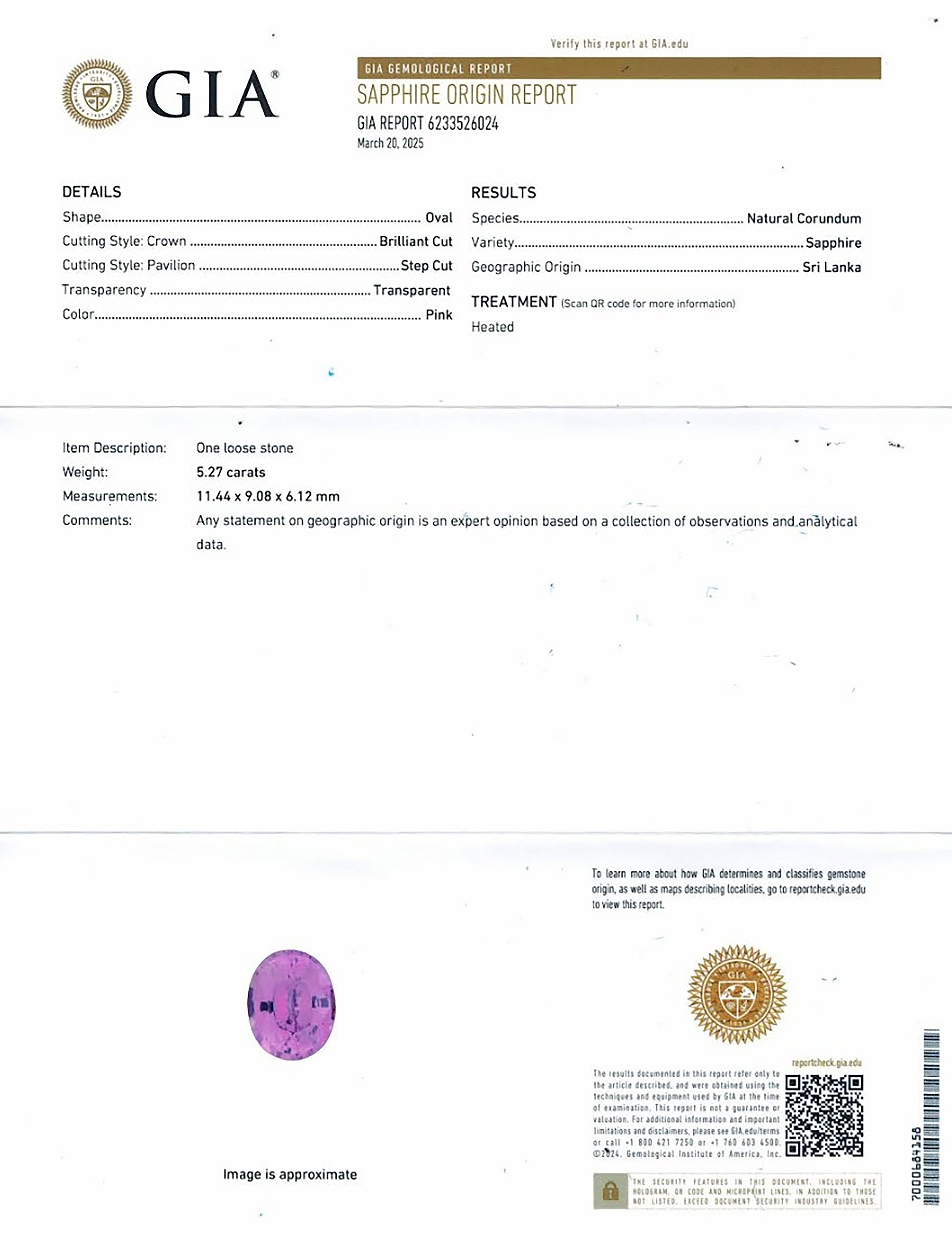 5.27 Ct. Purplish Pink Sapphire from Ceylon (Sri Lanka)