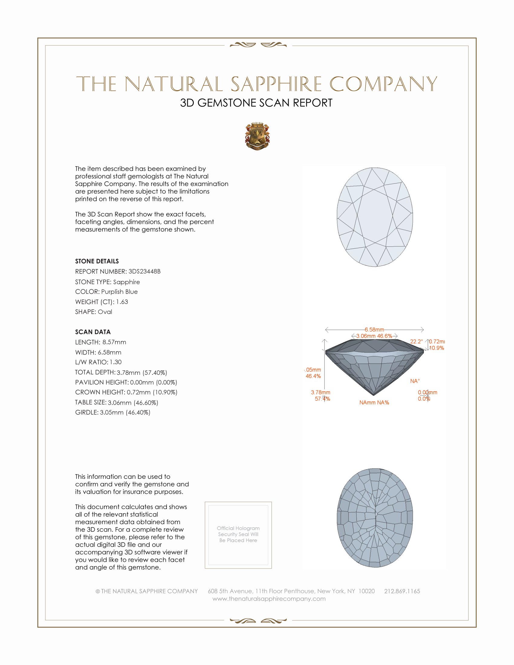 1.63 Ct. Purplish Blue Sapphire from Ceylon (Sri Lanka)