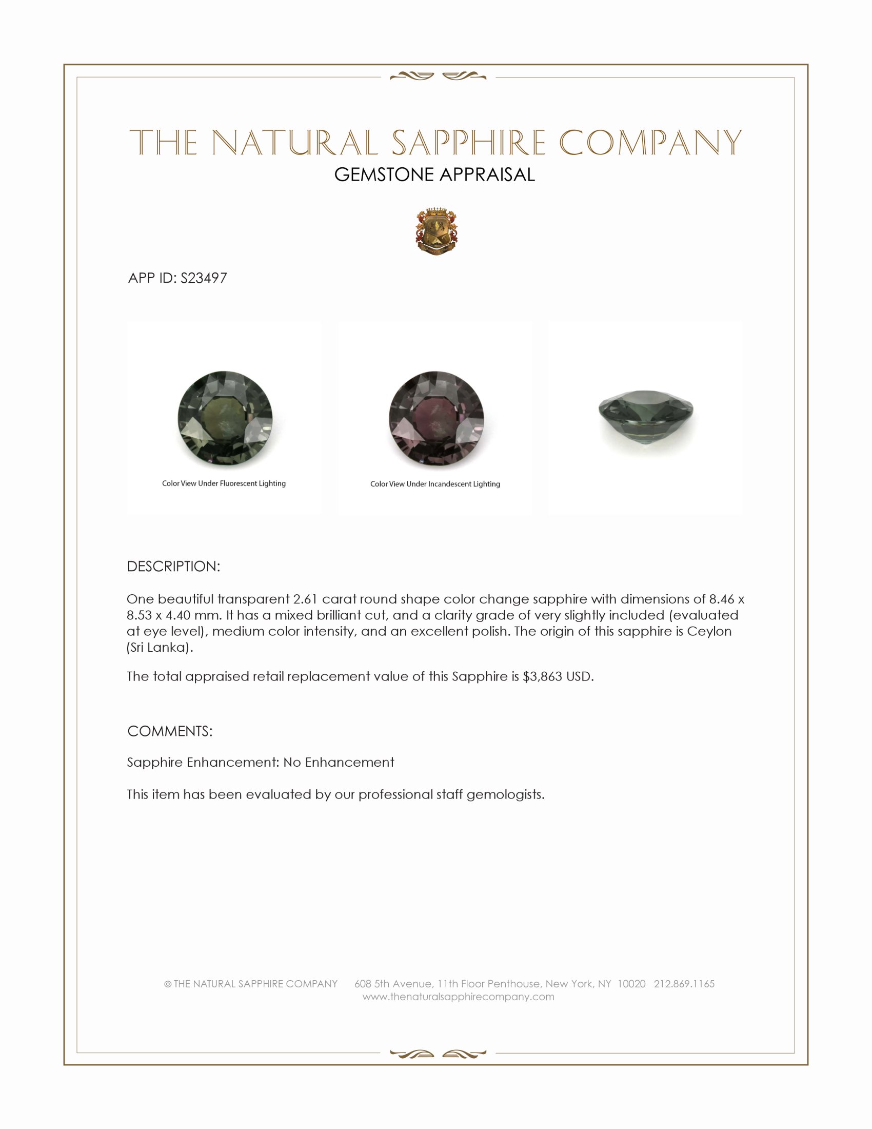 2.61 Ct. Color Change Sapphire from Ceylon (Sri Lanka)