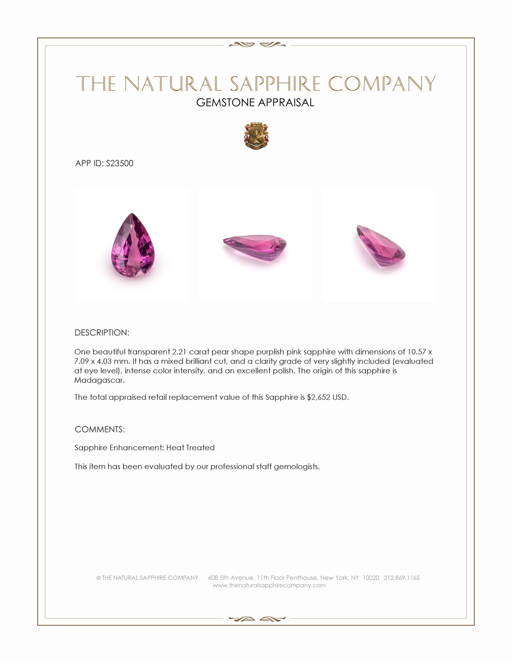 2.21 Ct. Purplish Pink Sapphire from Madagascar