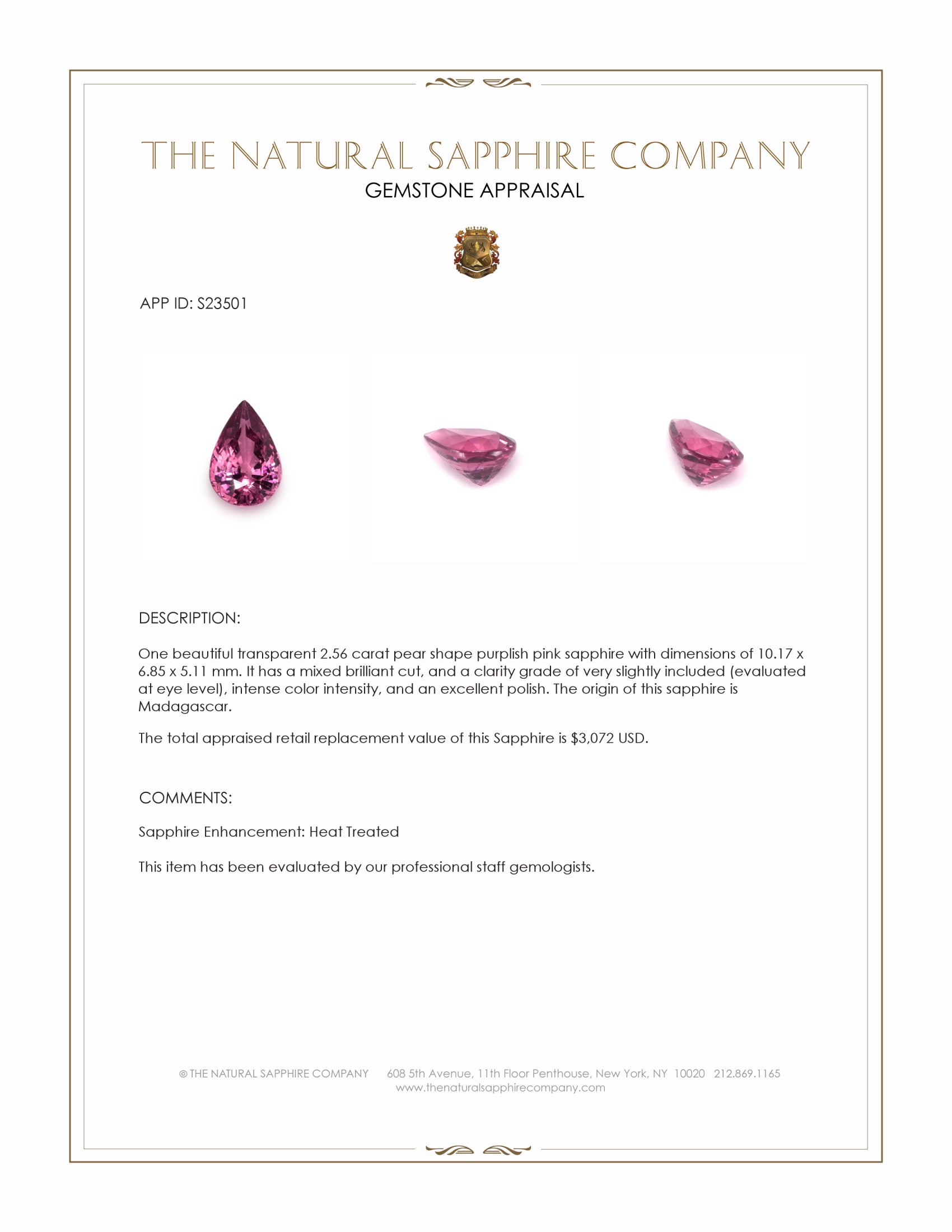 2.56 Ct. Purplish Pink Sapphire from Madagascar