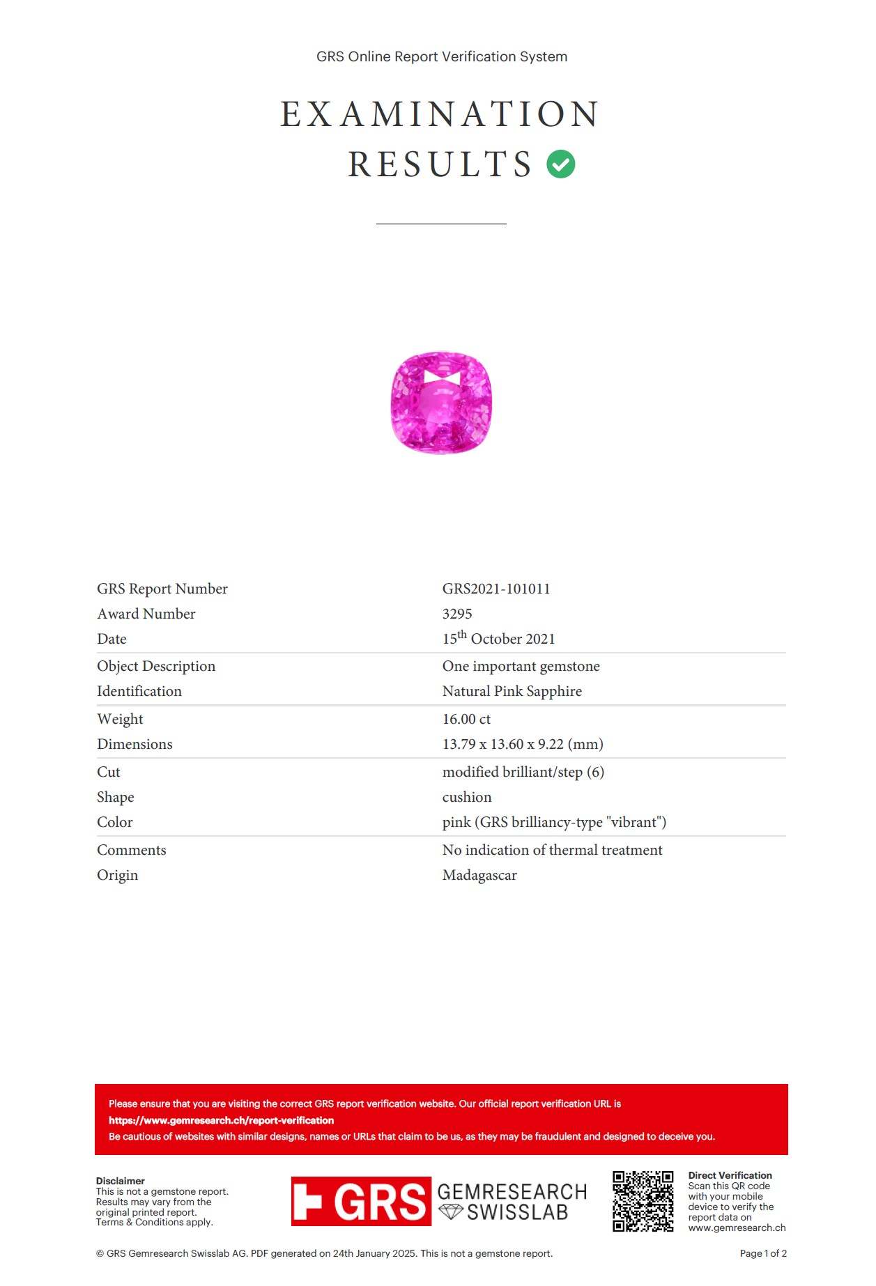16.00 Ct. Pink Sapphire from Madagascar