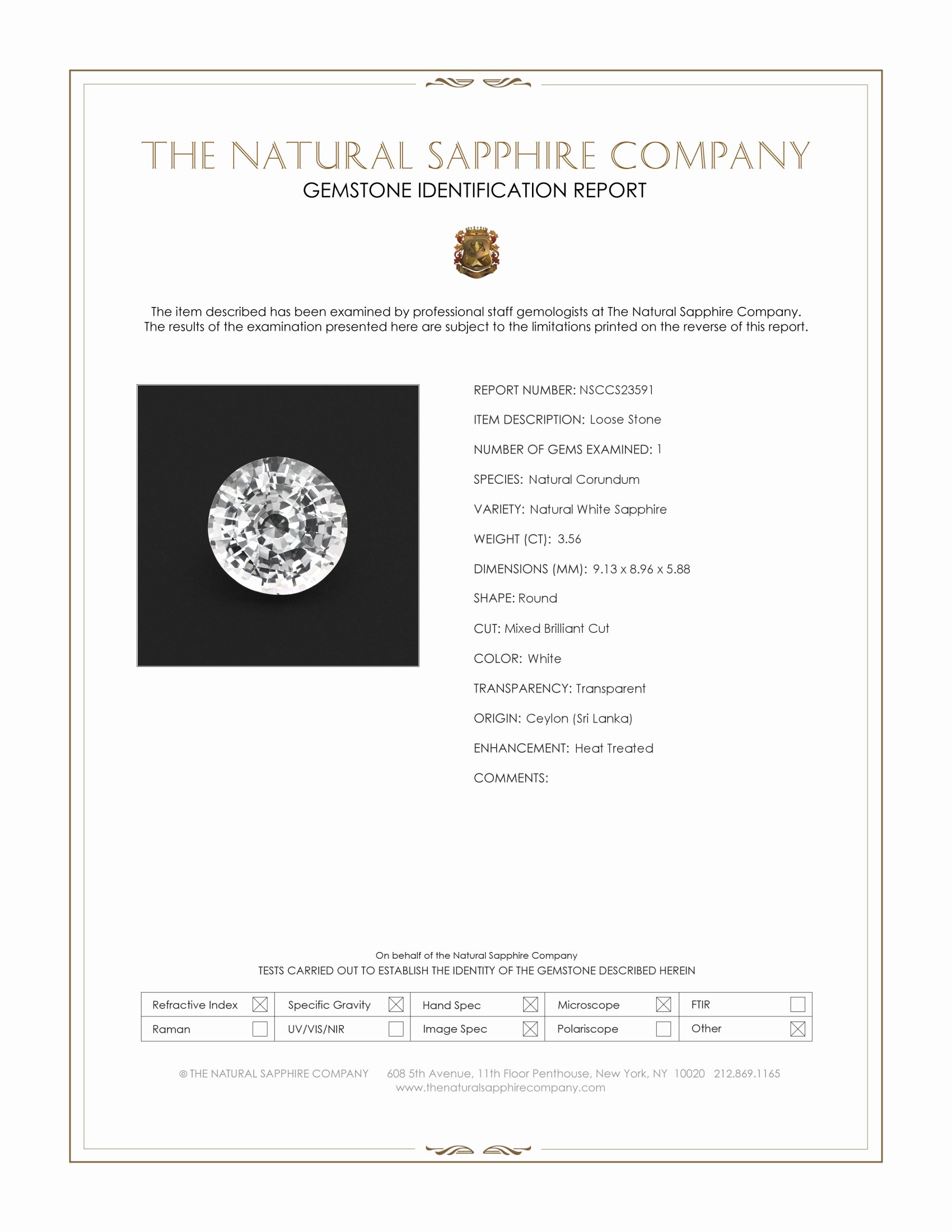3.56 Ct. White Sapphire from Ceylon (Sri Lanka)