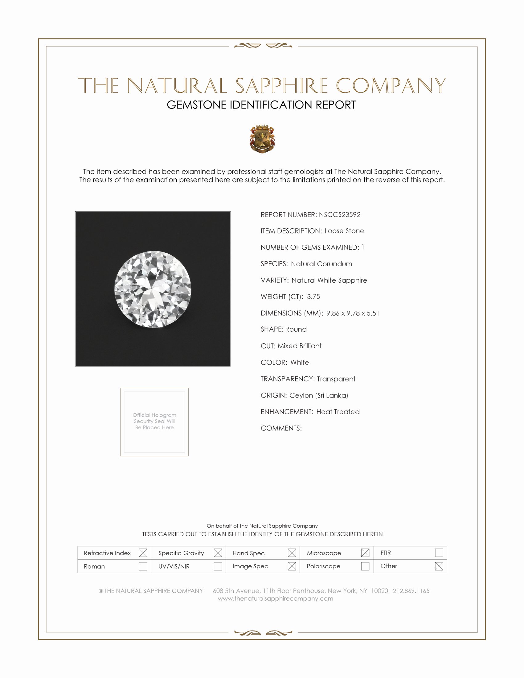 3.75 Ct. White Sapphire from Ceylon (Sri Lanka)