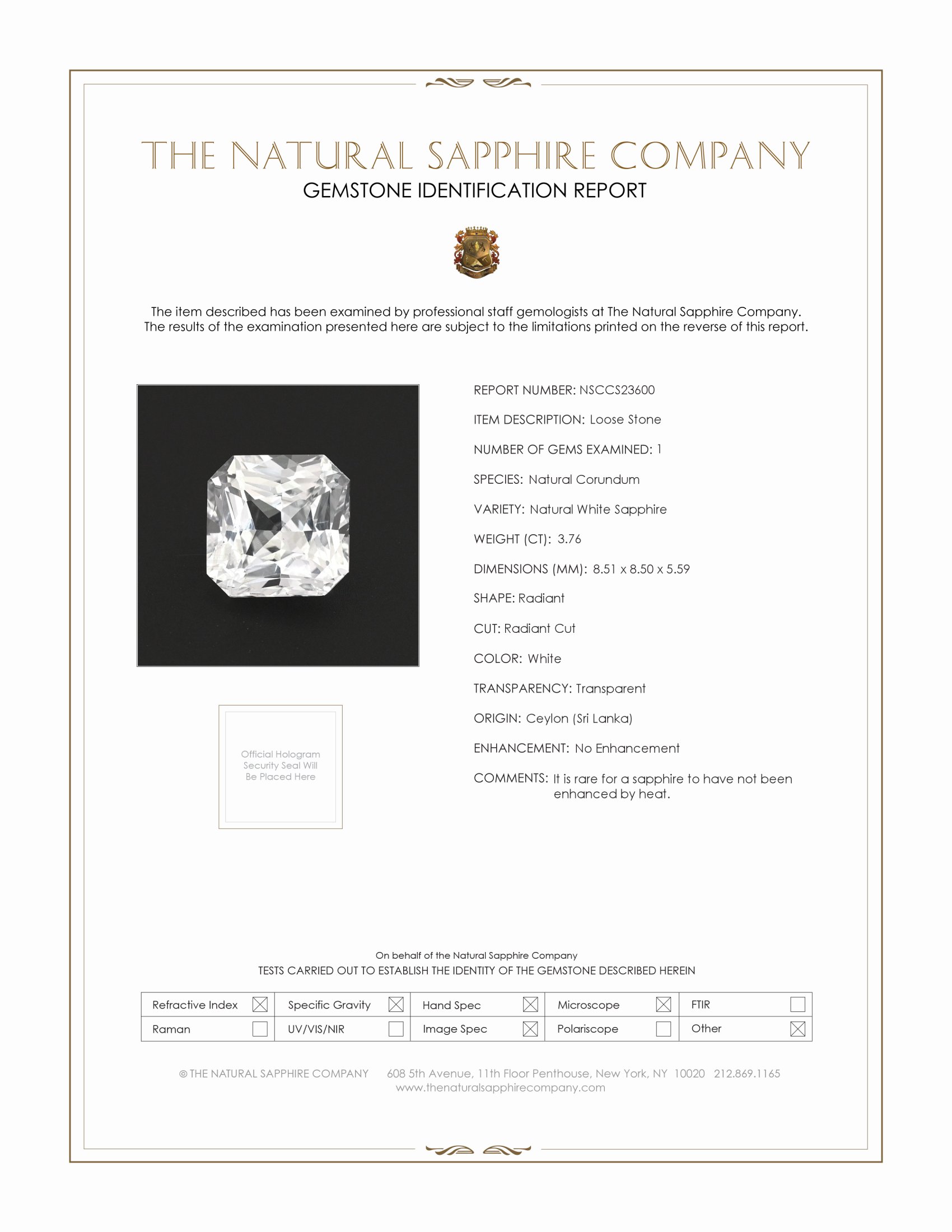 3.76 Ct. White Sapphire from Ceylon (Sri Lanka)