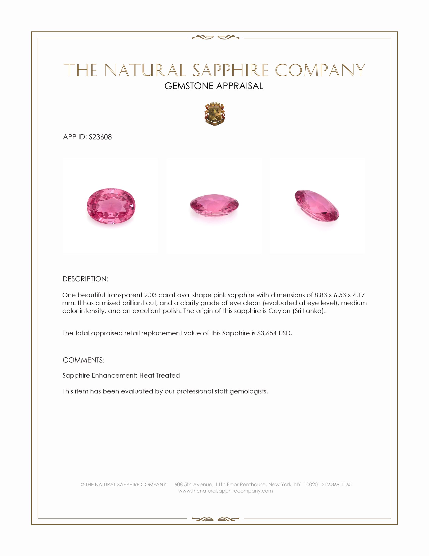 2.03 Ct. Pink Sapphire from Ceylon (Sri Lanka)