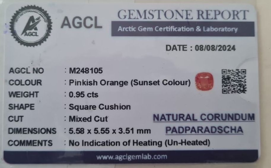 0.95 Ct. Orange Sapphire from Ceylon (Sri Lanka)