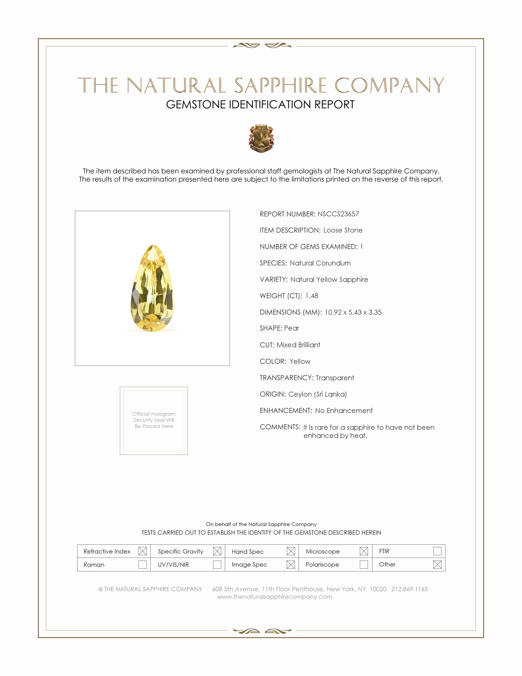 1.48 Ct. Yellow Sapphire from Ceylon (Sri Lanka)