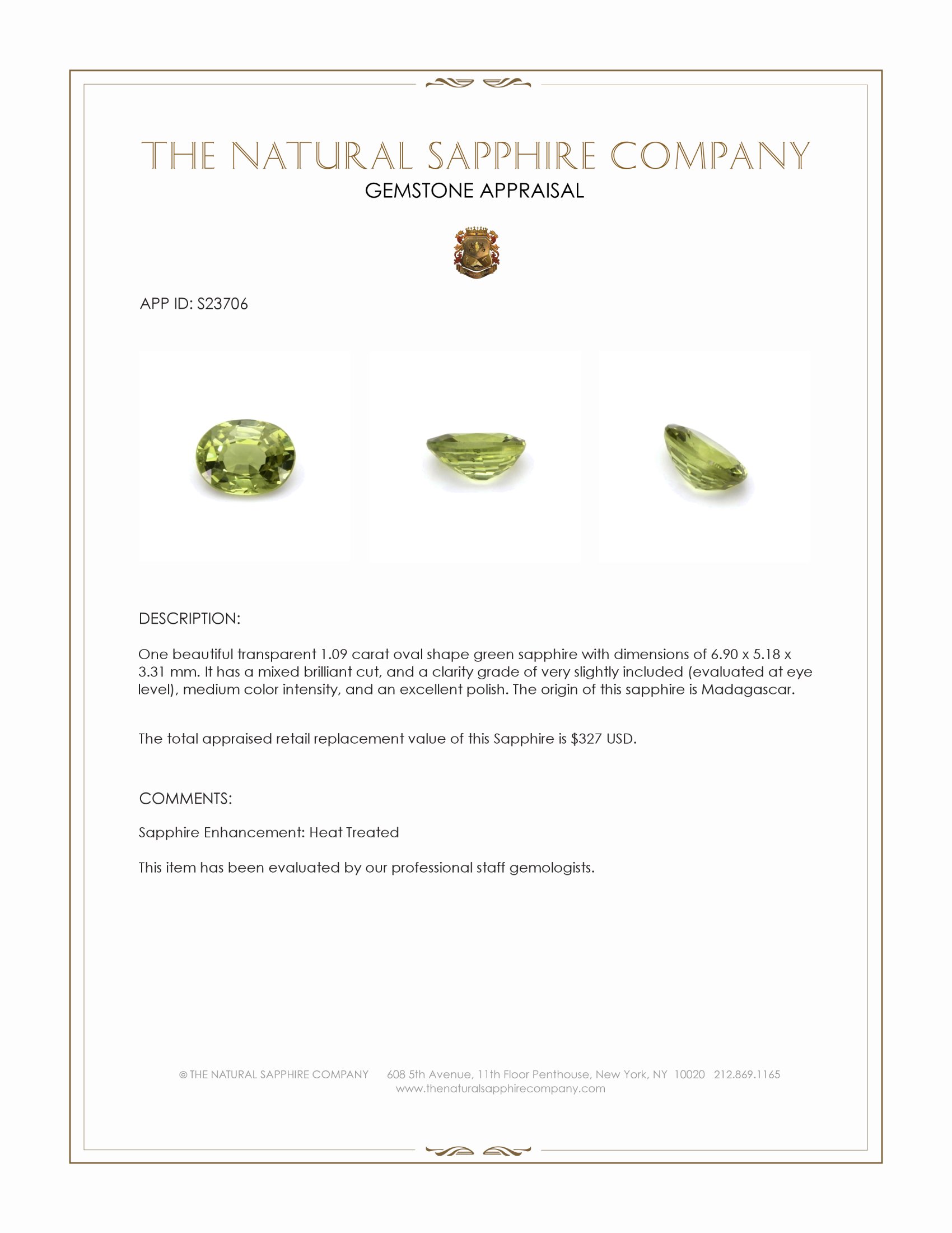 1.09 Ct. Green Sapphire from Madagascar