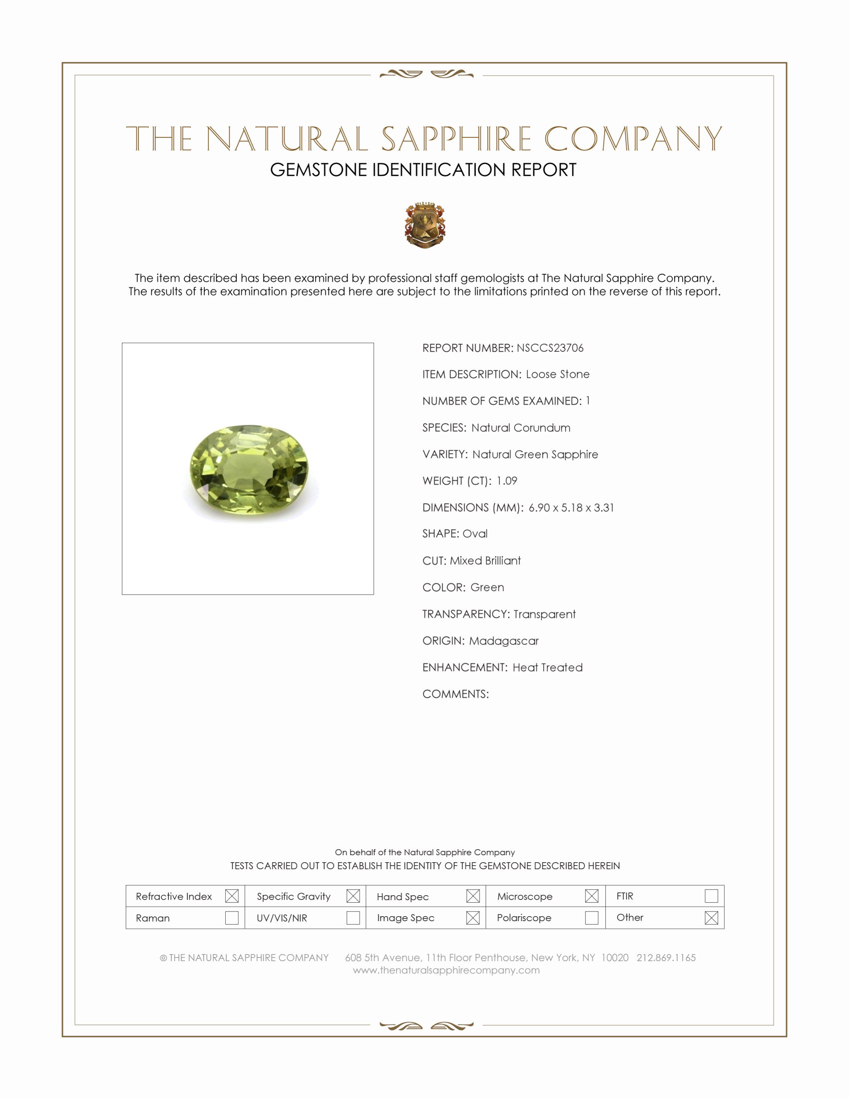 1.09 Ct. Green Sapphire from Madagascar