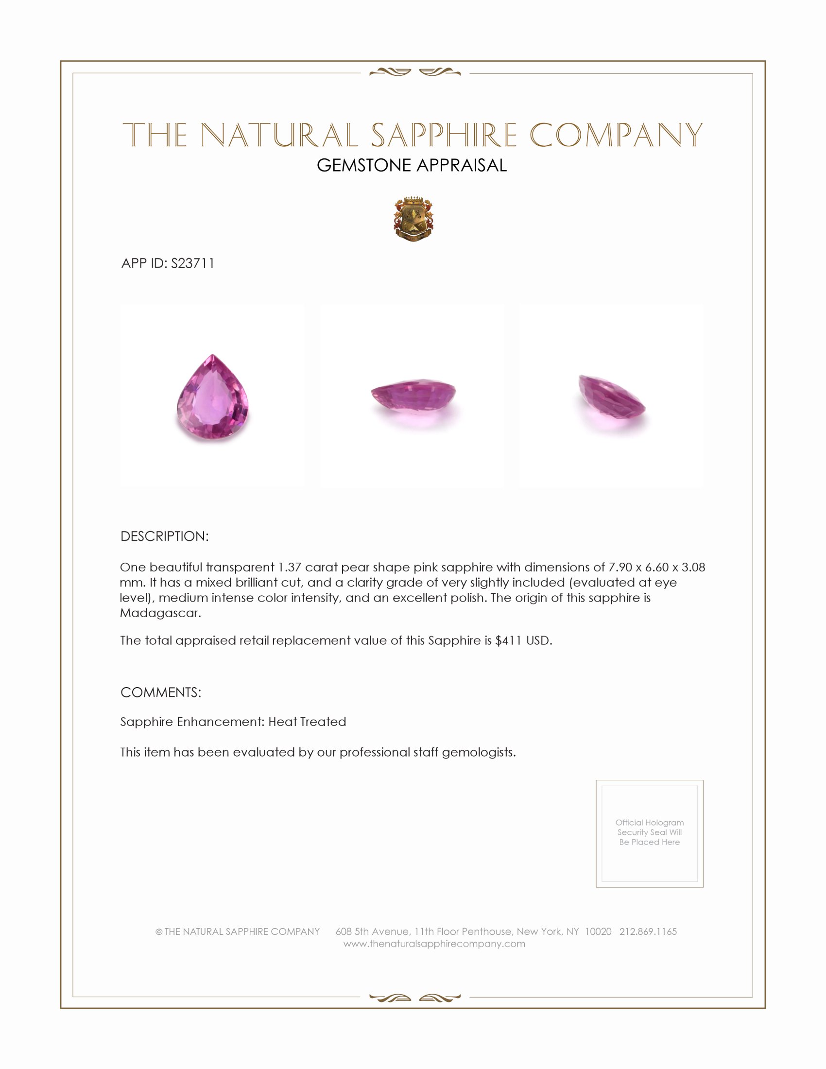 1.37 Ct. Pink Sapphire from Madagascar