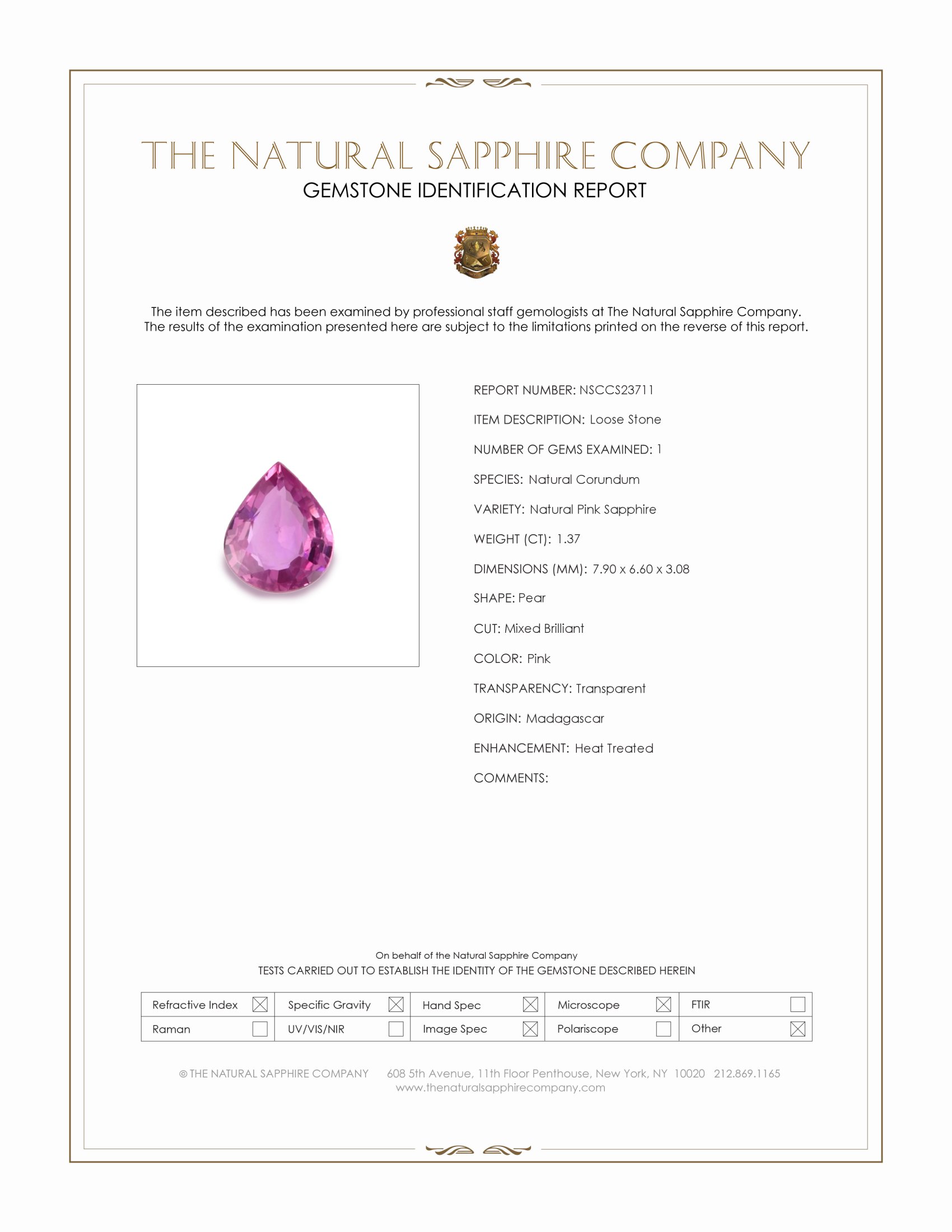 1.37 Ct. Pink Sapphire from Madagascar