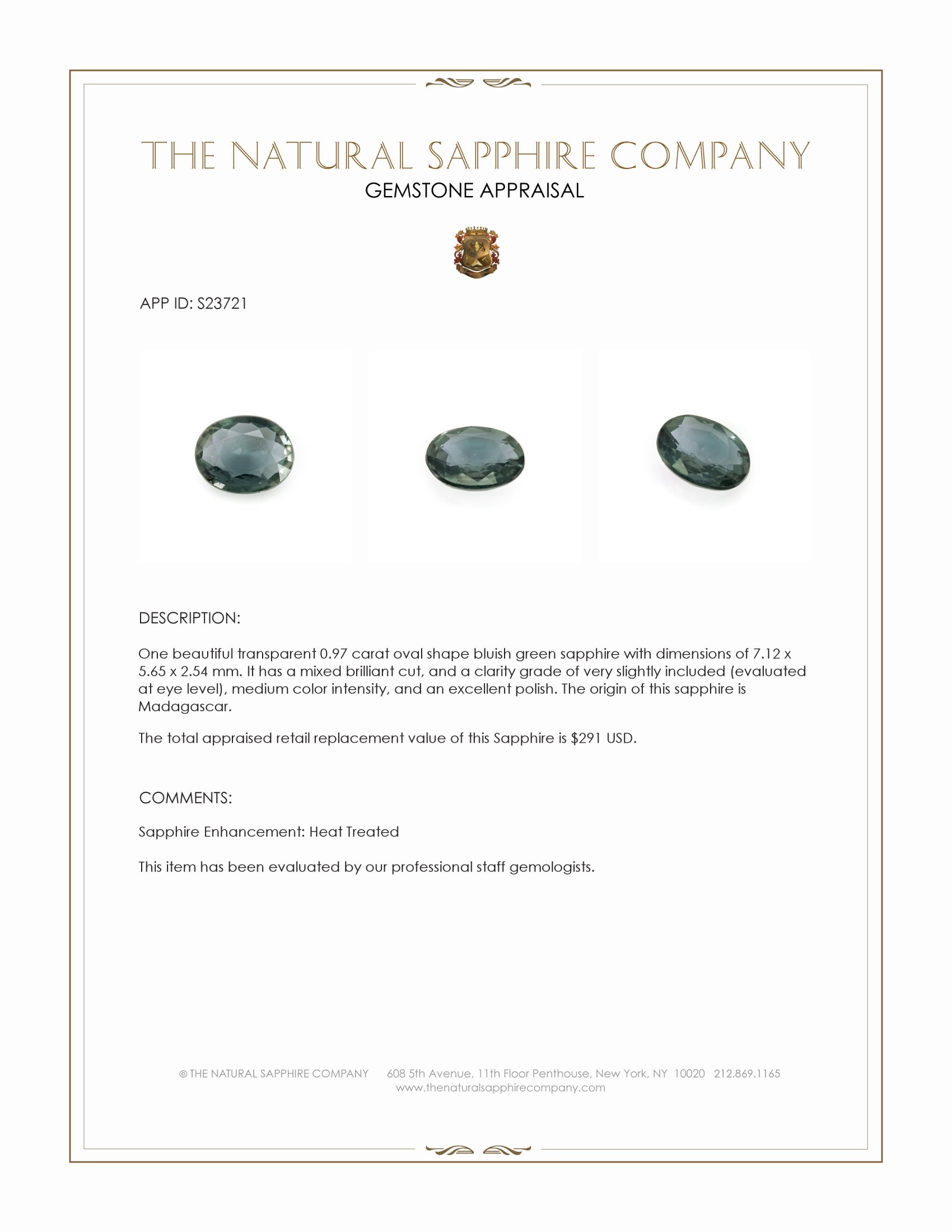 0.97 Ct. Bluish Green Sapphire from Madagascar