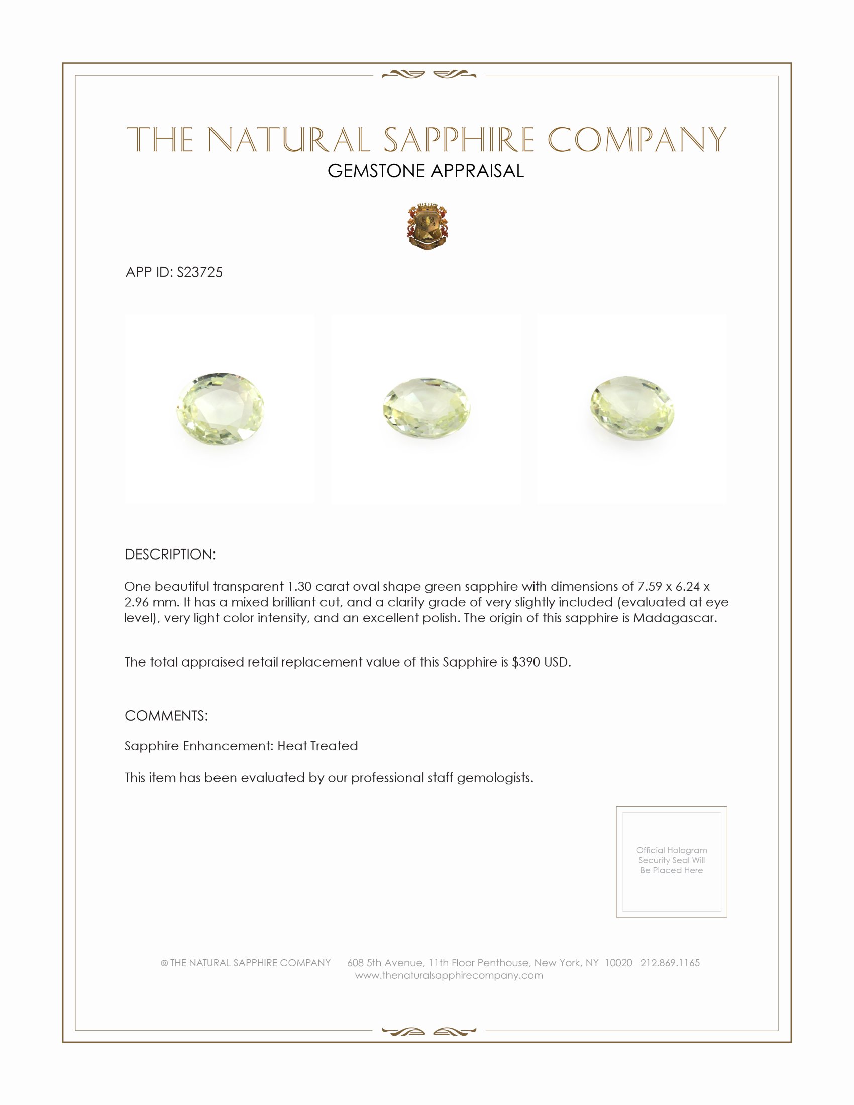 1.30 Ct. Green Sapphire from Madagascar