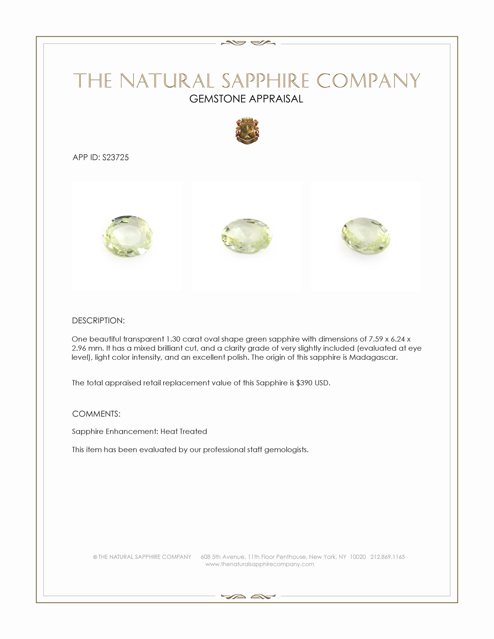 1.30 Ct. Green Sapphire from Madagascar