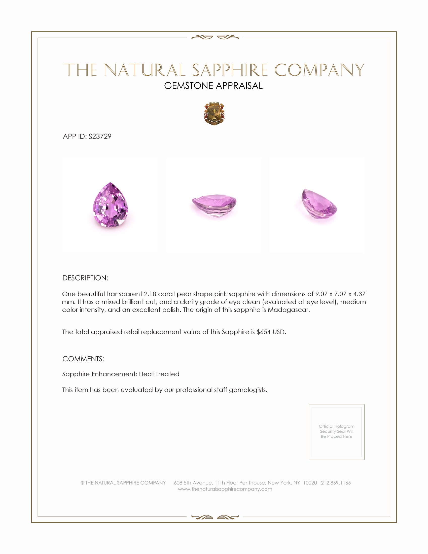 2.18 Ct. Pink Sapphire from Madagascar