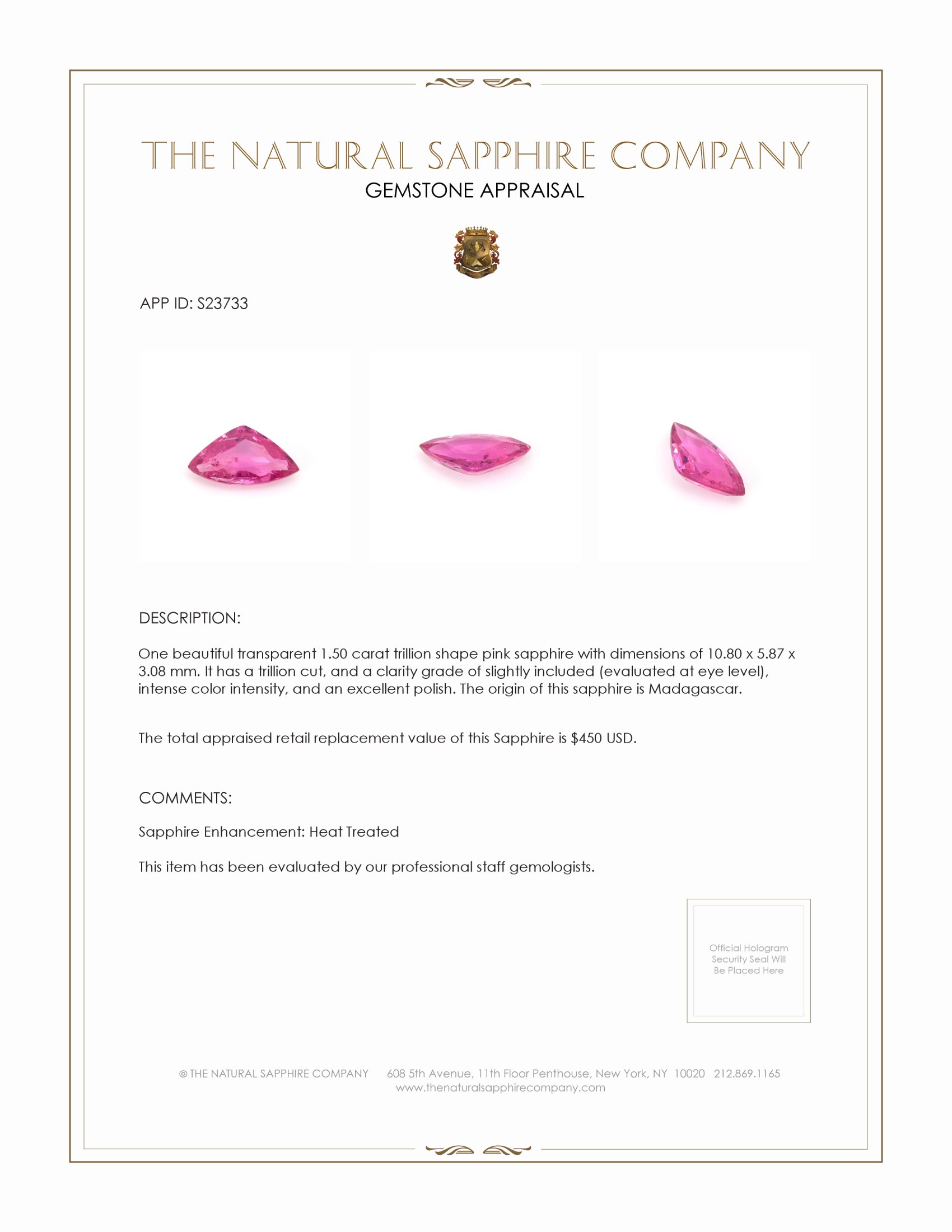 1.50 Ct. Pink Sapphire from Madagascar