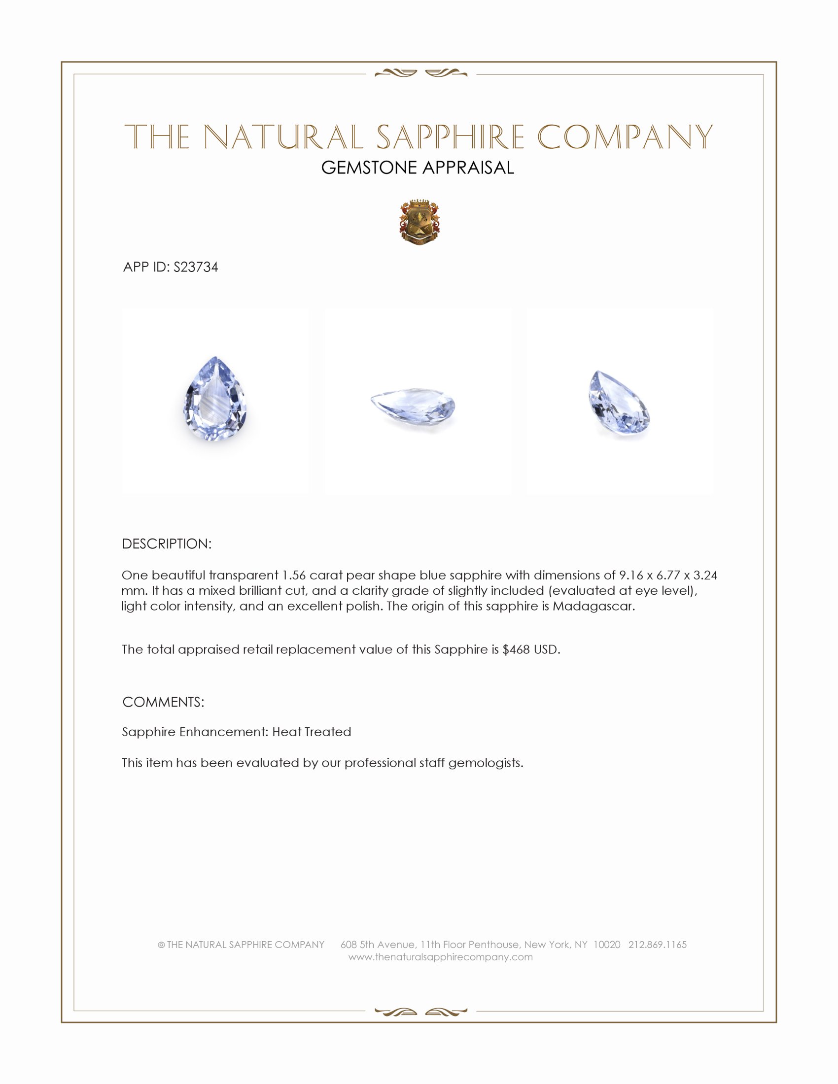 1.56 Ct. Blue Sapphire from Madagascar