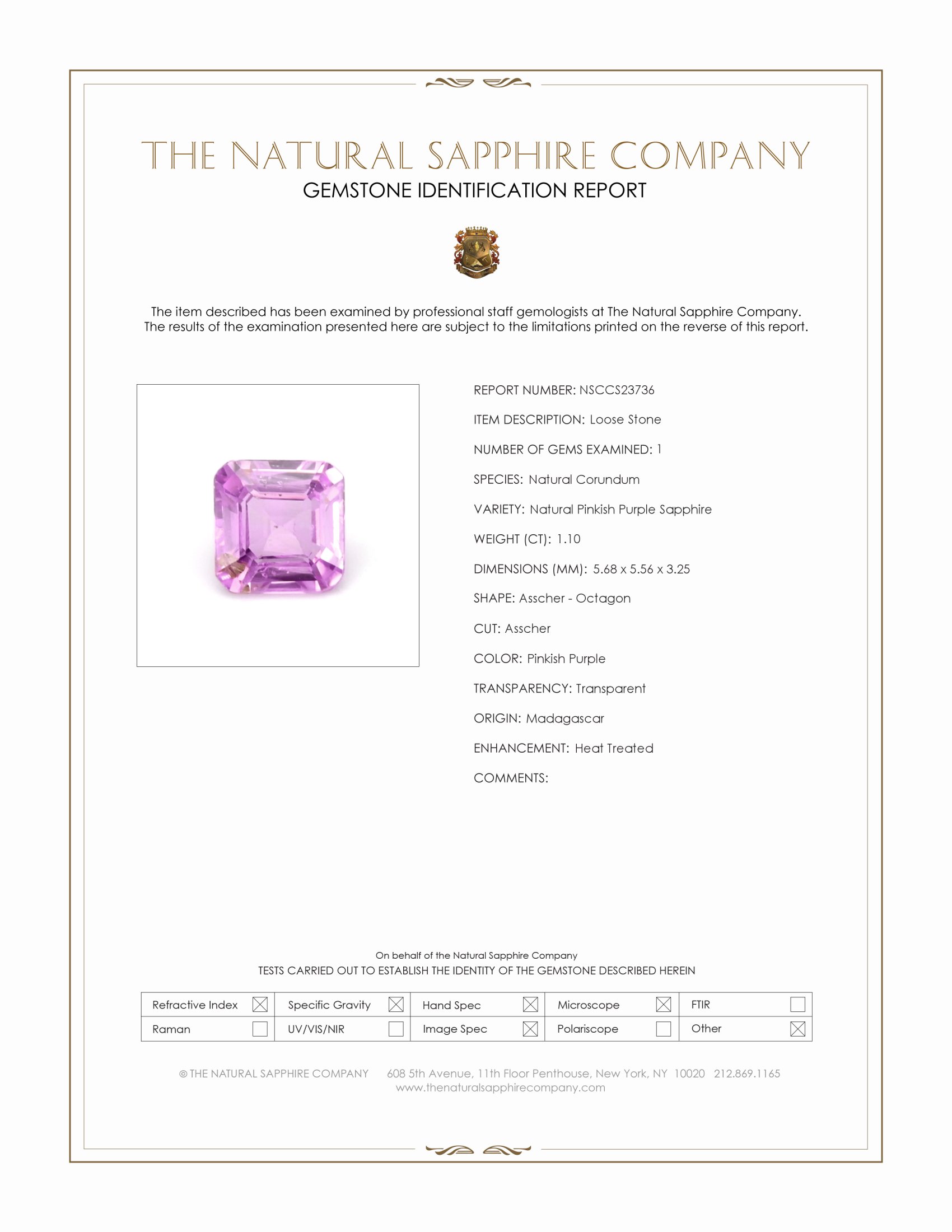 1.10 Ct. Pinkish Purple Sapphire from Madagascar