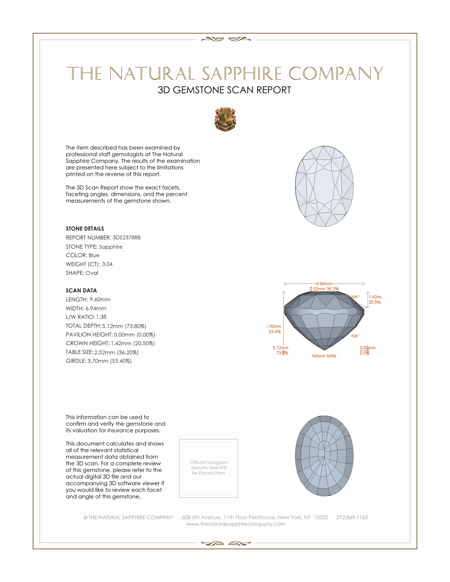 3.04 Ct. Blue Sapphire from Ceylon (Sri Lanka)